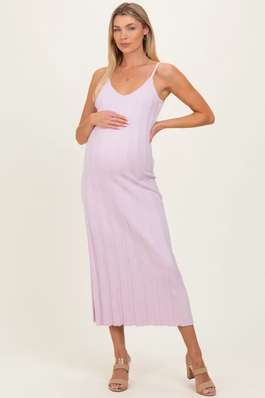 Light Pink Rib Knit Sleeveless Maternity Maxi Dress made by Able