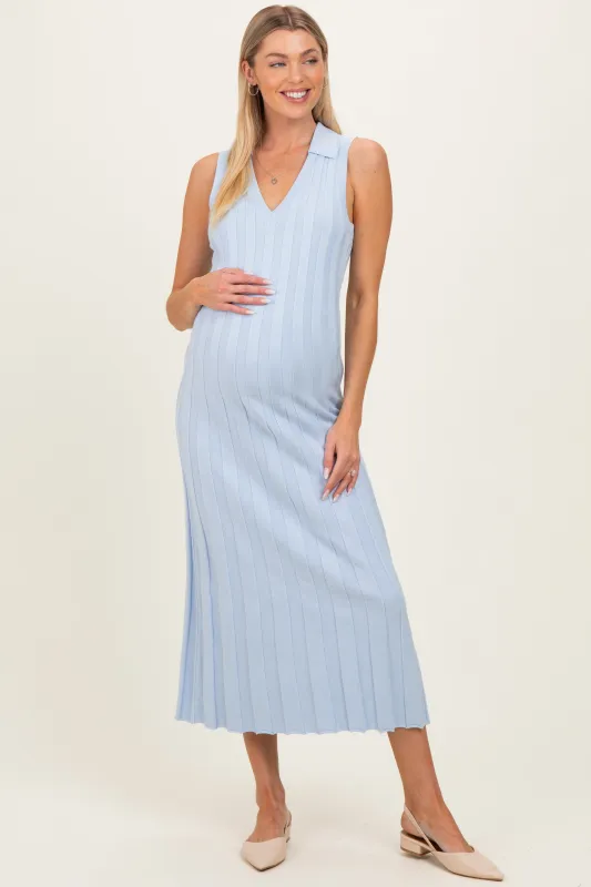 Sky Knit Collared Sleeveless Maternity Maxi Dress made by Able