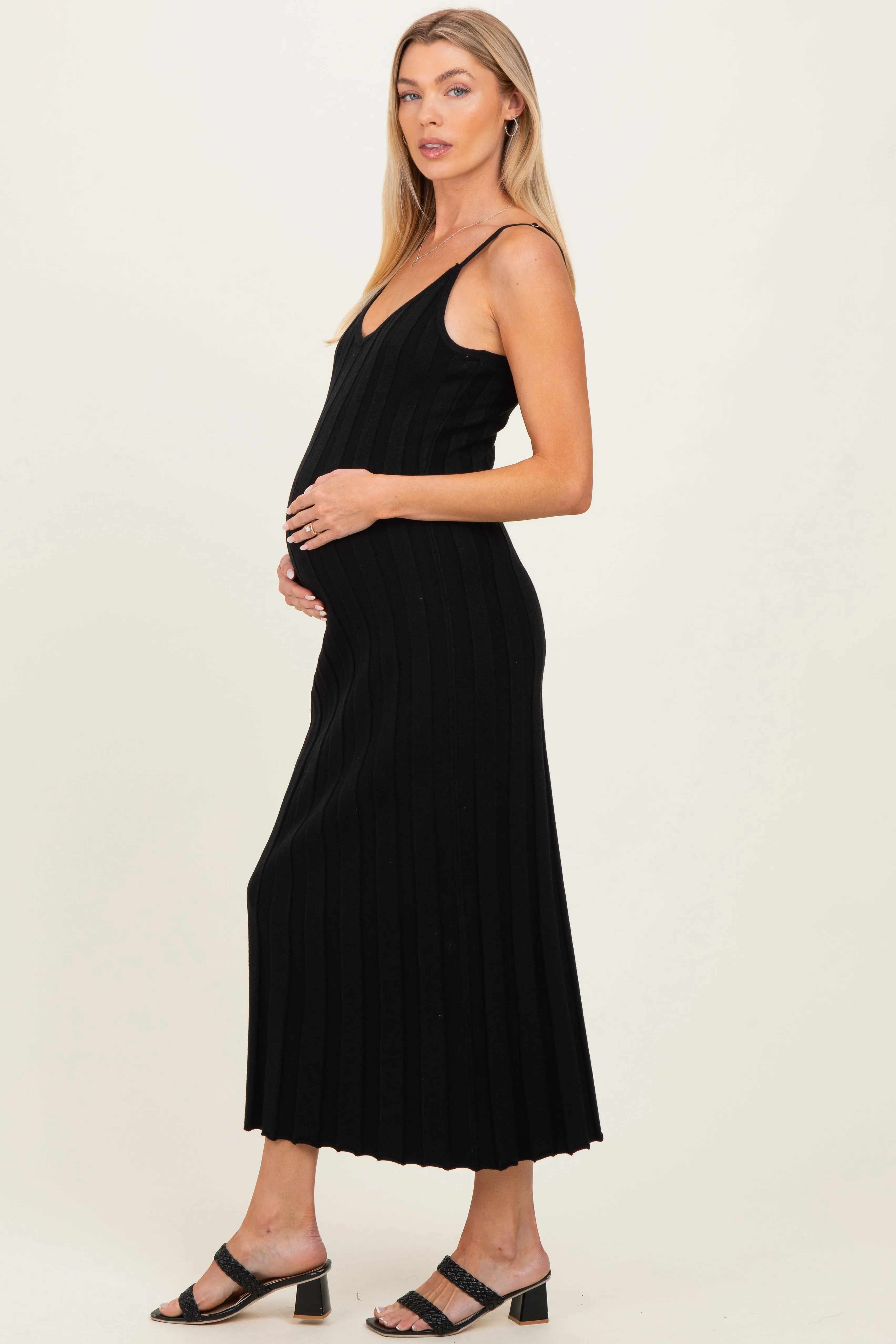 Black Rib Knit Sleeveless Maternity Maxi Dress sold by Pinkblush product image thumbnail 2