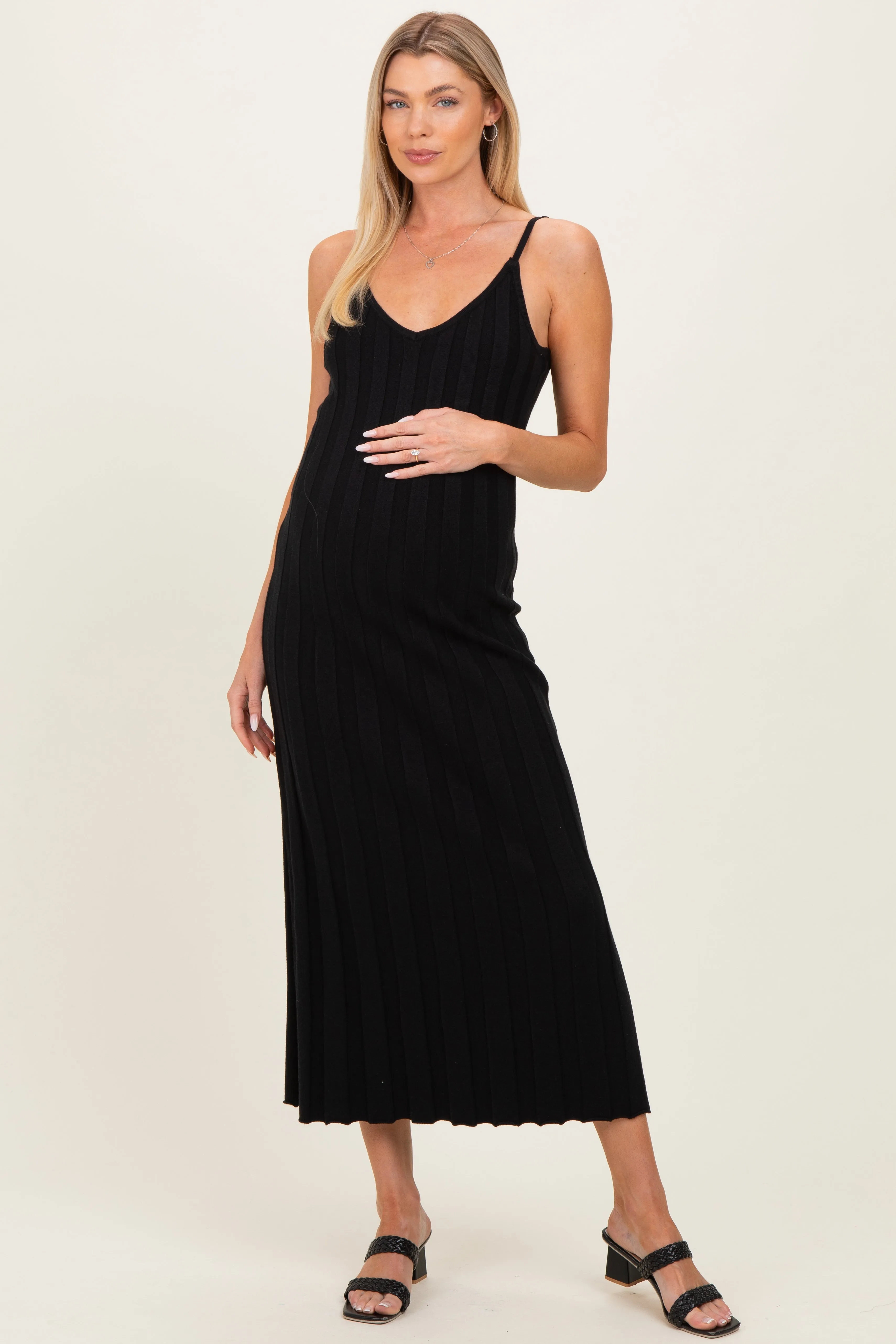 Black Rib Knit Sleeveless Maternity Maxi Dress sold by Pinkblush
