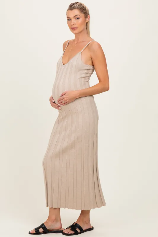 Oatmeal Rib Knit Sleeveless Maternity Maxi Dress made by Able