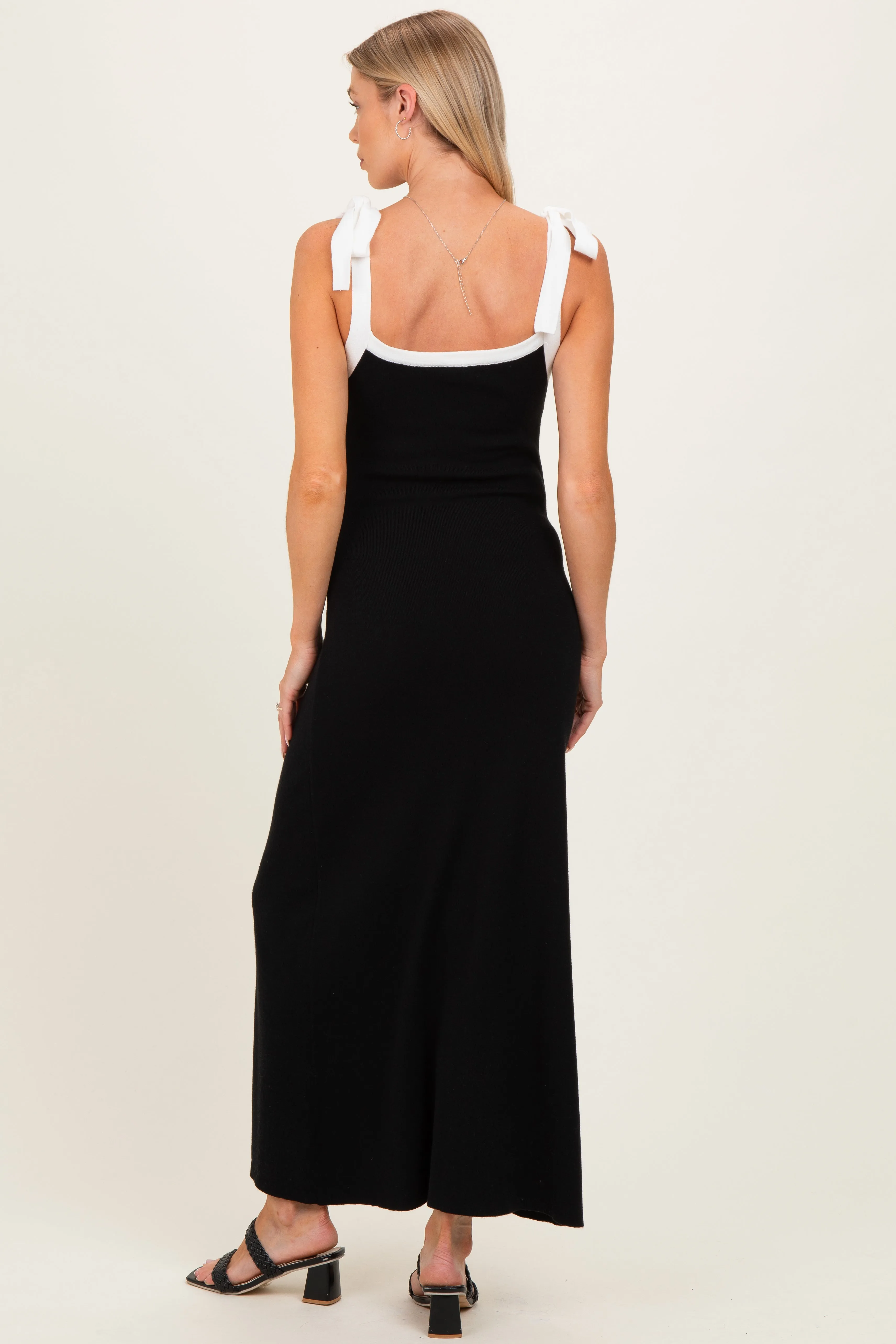 Black Knit Contrast Shoulder Tie Maternity Dress sold by Pinkblush product image thumbnail 3