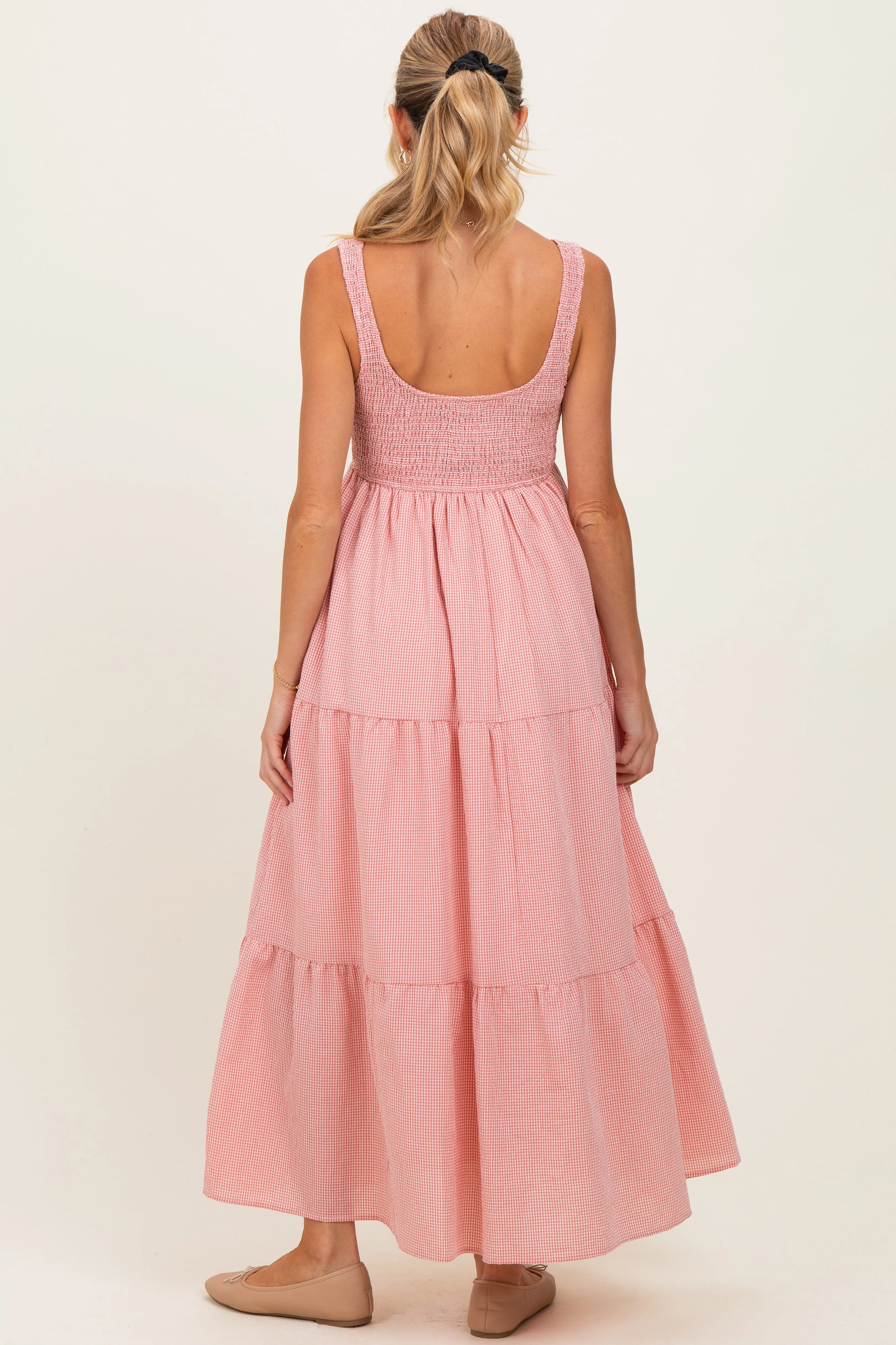 Pink Gingham Smocked Bodice Maternity Maxi Dress sold by Pinkblush product image thumbnail 4