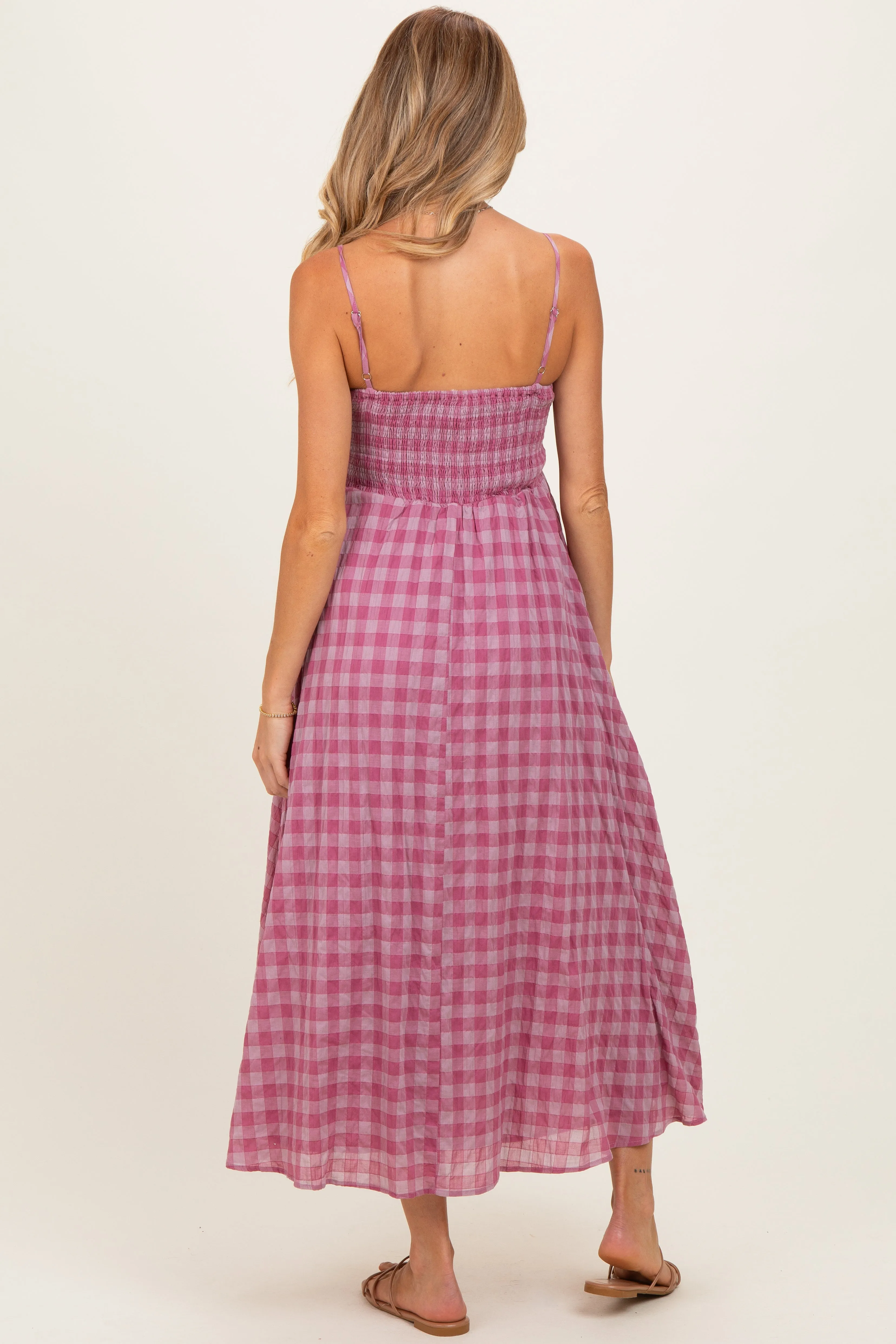 Pink Plaid Front Tie Sleeveless Maternity Maxi Dress sold by Pinkblush product image thumbnail 3
