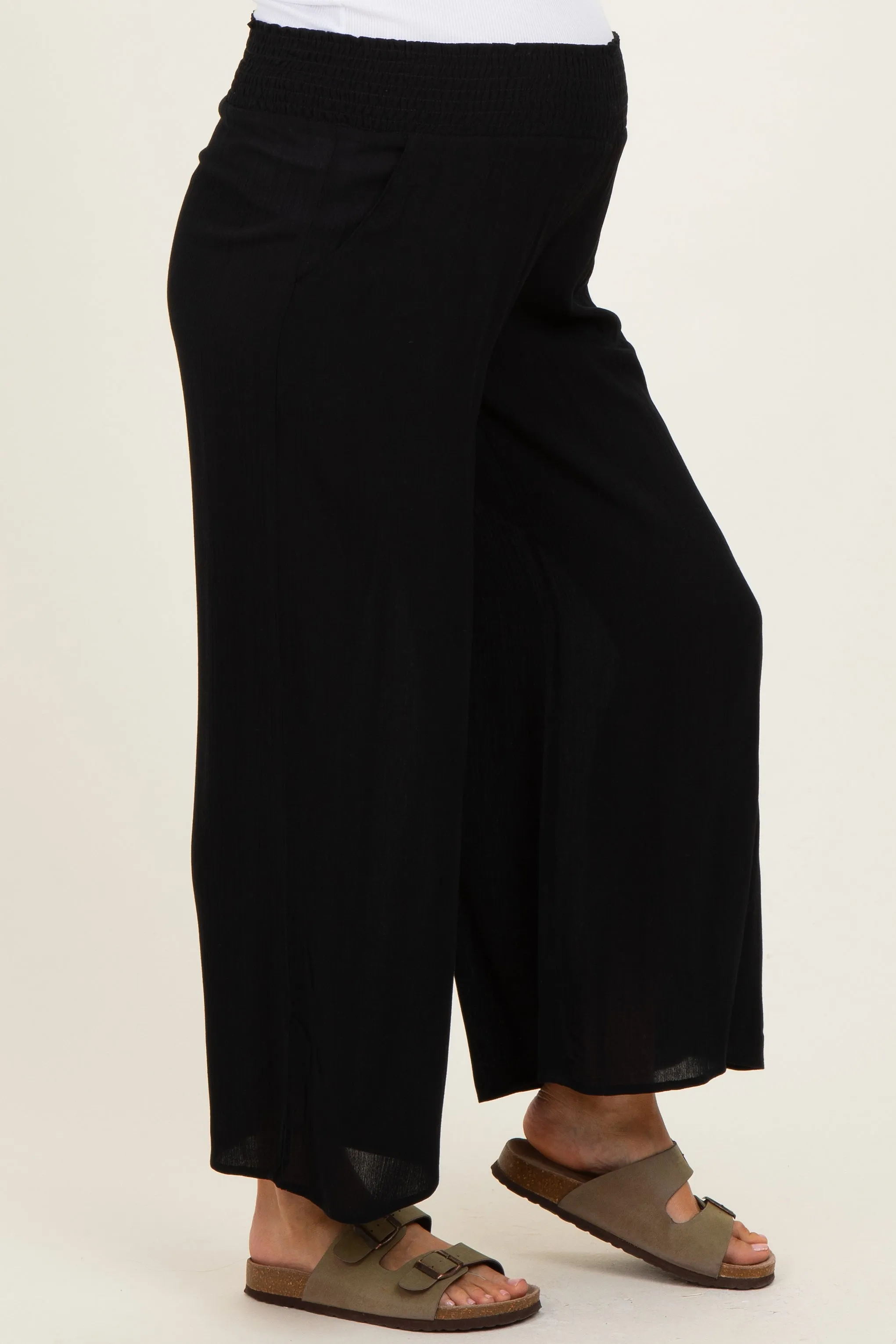 Black Smocked Waist Ankle Wide Leg Maternity Pants sold by Pinkblush product image thumbnail 3