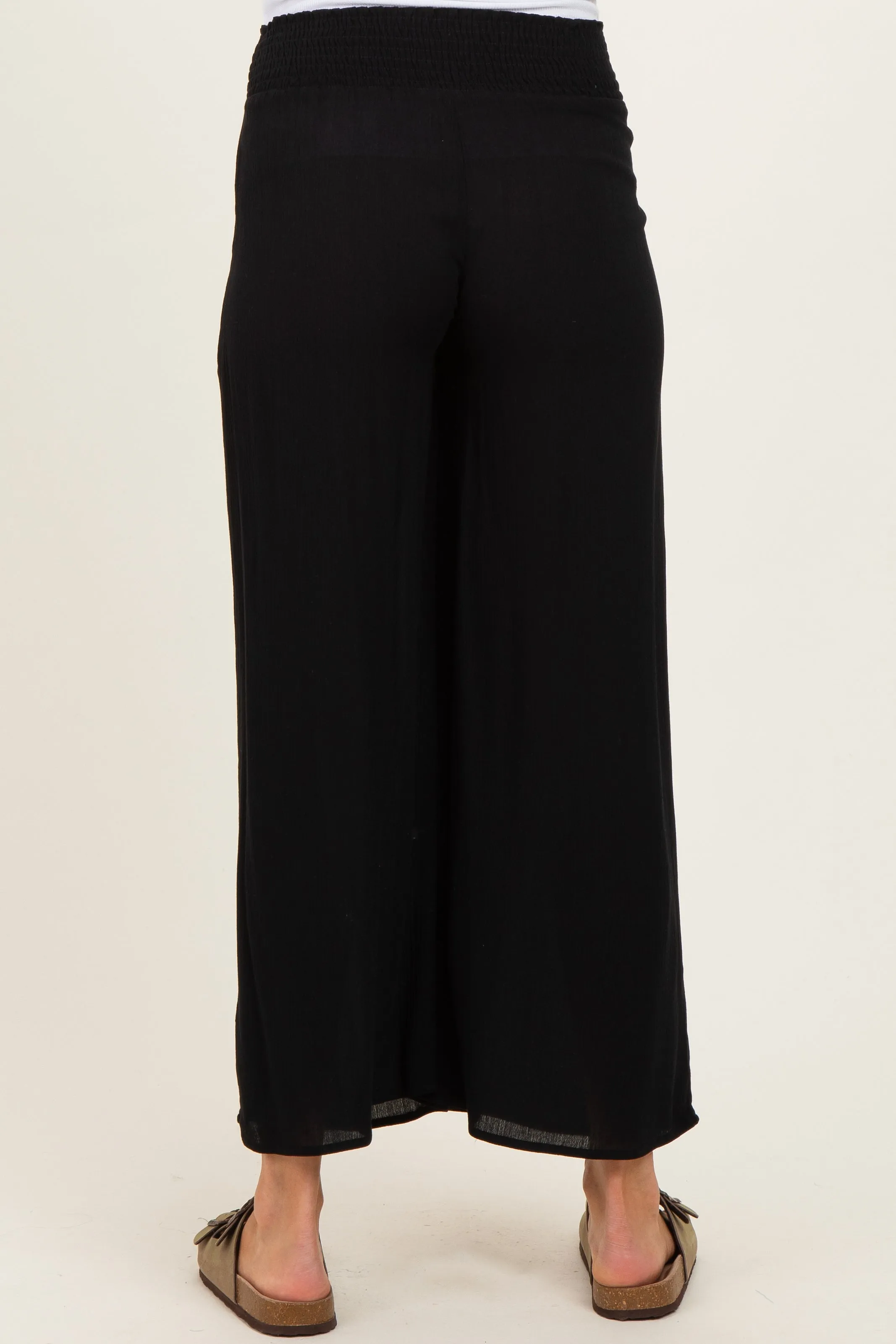 Black Smocked Waist Ankle Wide Leg Maternity Pants sold by Pinkblush product image thumbnail 4