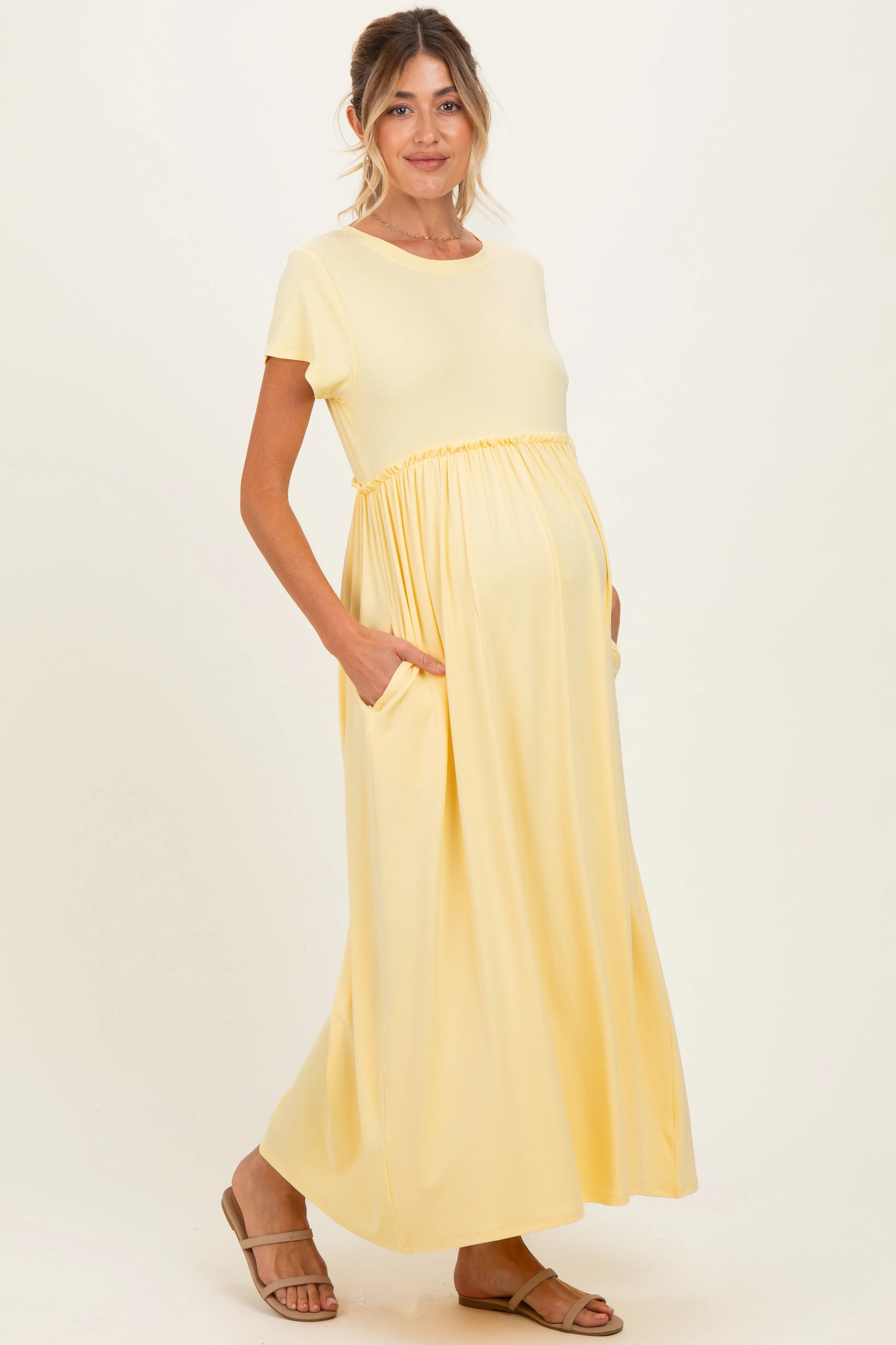 Soft Lemon Ruffle Trim Maternity Maxi Dress sold by Pinkblush product image thumbnail 2