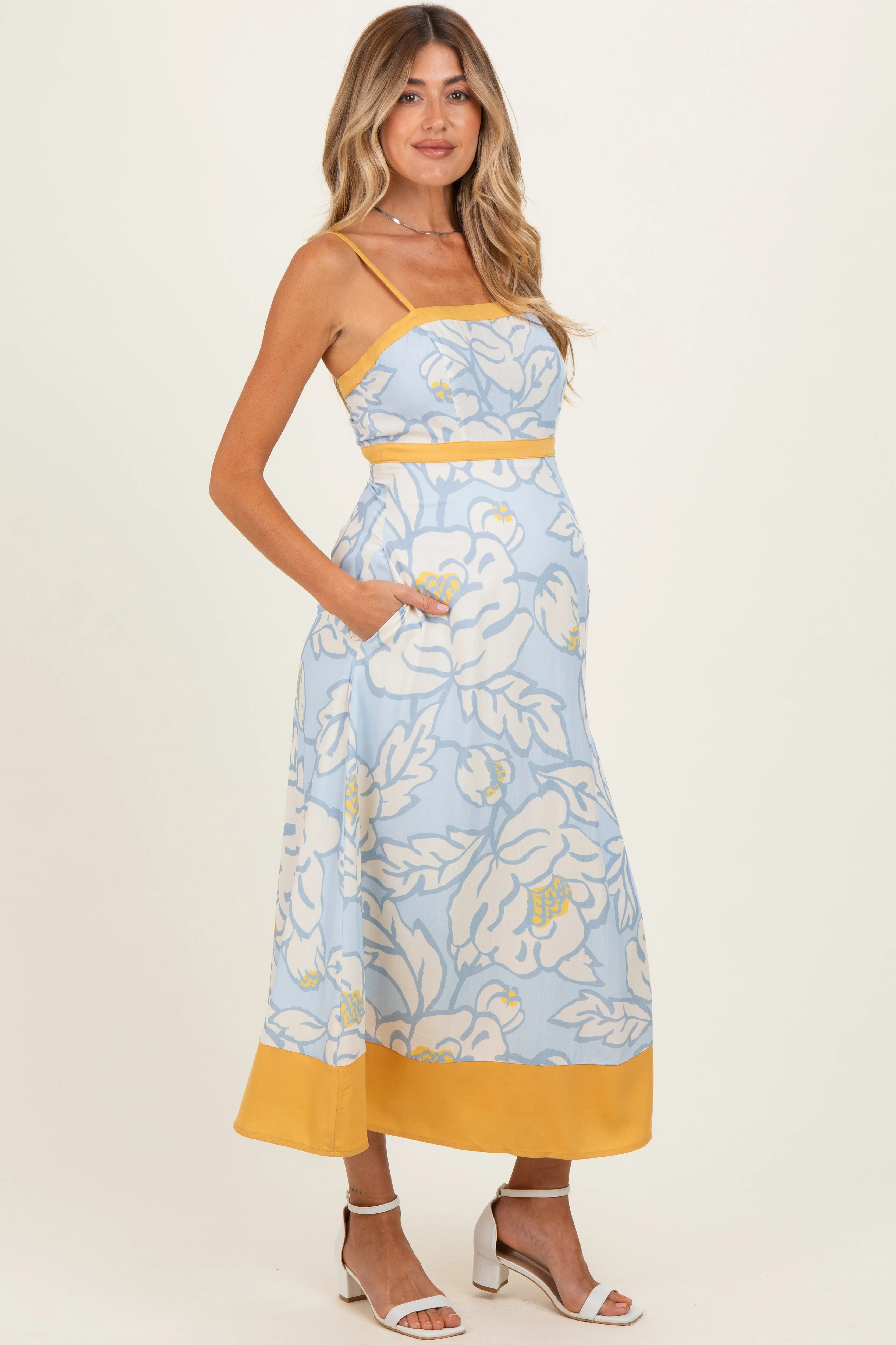 Light Blue Floral Sleeveless Flowy Maternity Maxi Dress sold by Pinkblush product image thumbnail 2