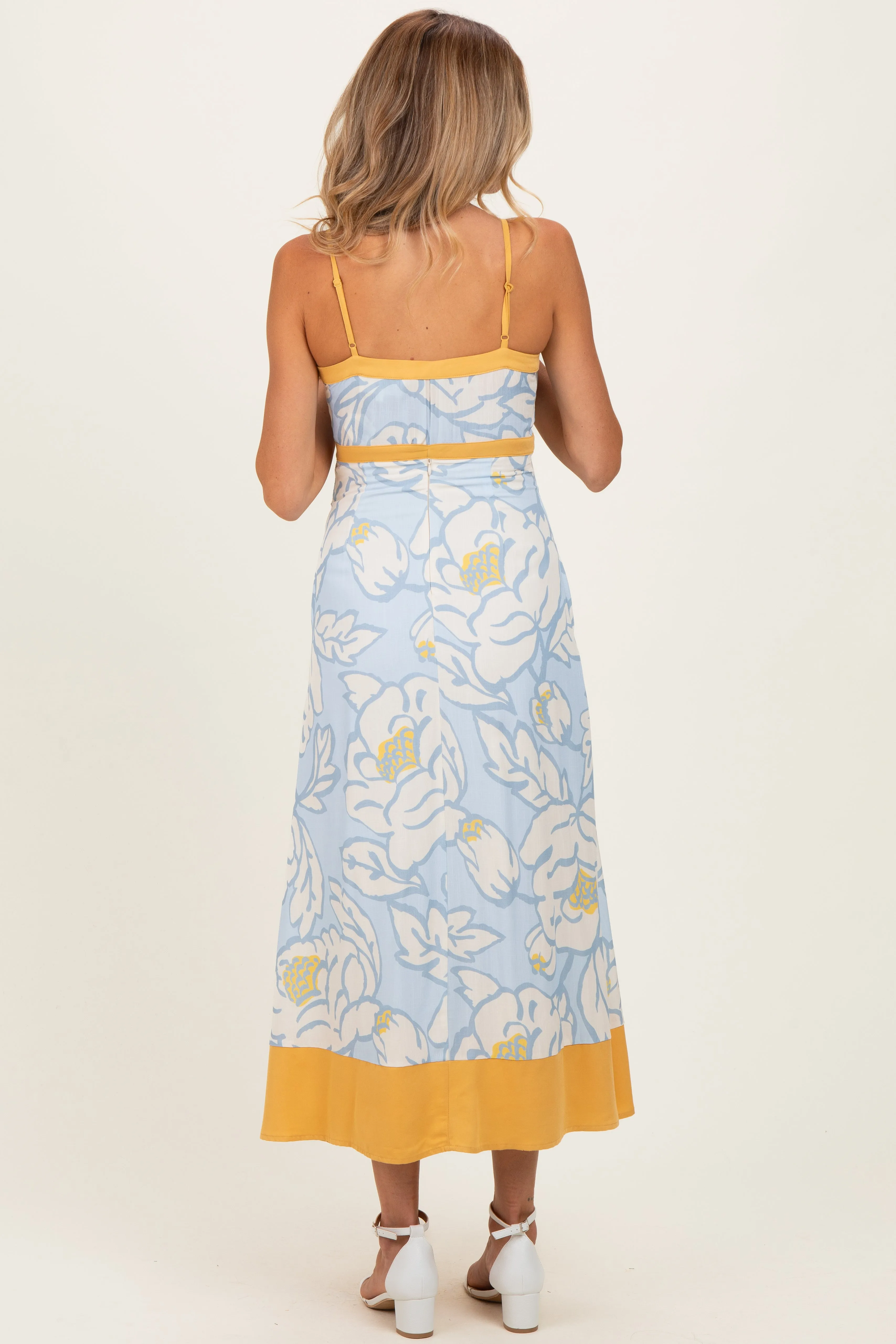 Light Blue Floral Sleeveless Flowy Maternity Maxi Dress sold by Pinkblush product image thumbnail 3
