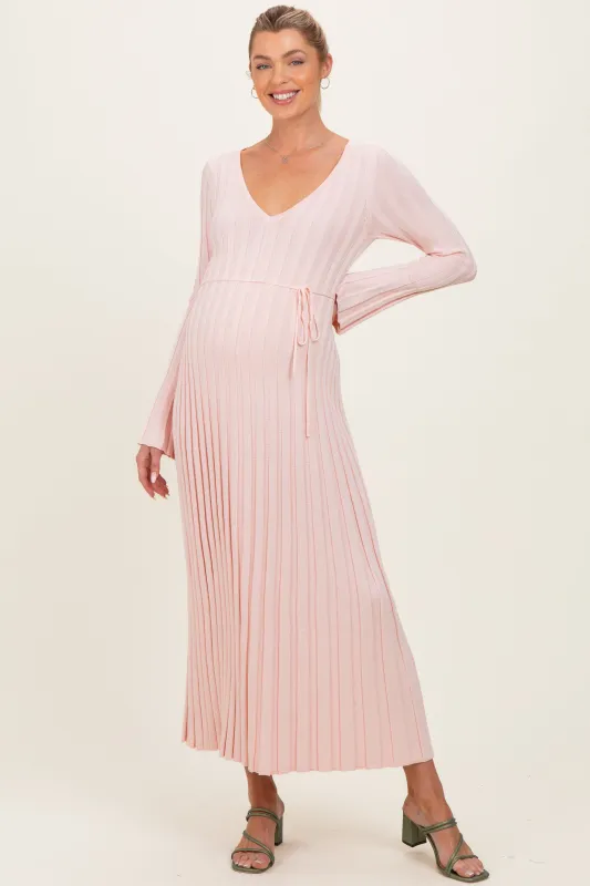 Light Pink Ribbed Maternity Knit Maxi Dress made by ILLA ILLA
