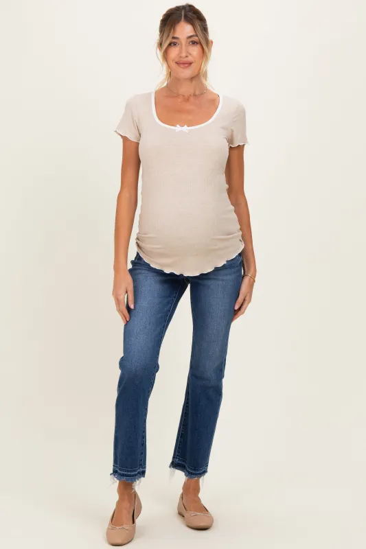 Navy Released Hem Cropped Straight Leg Maternity Jeans made by Risen