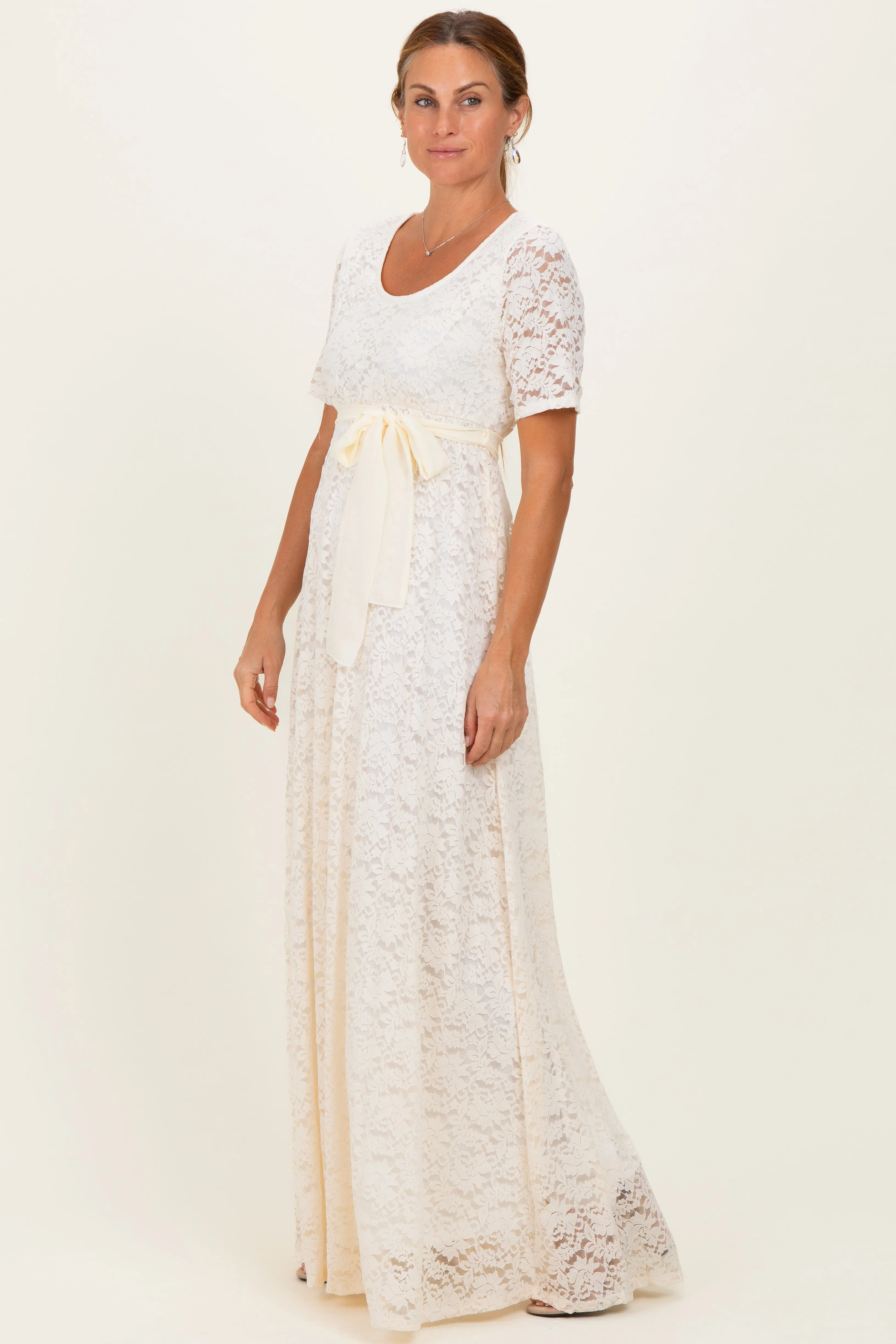 Ivory Lace Sash Tie Maternity Gown sold by Pinkblush product image thumbnail 4