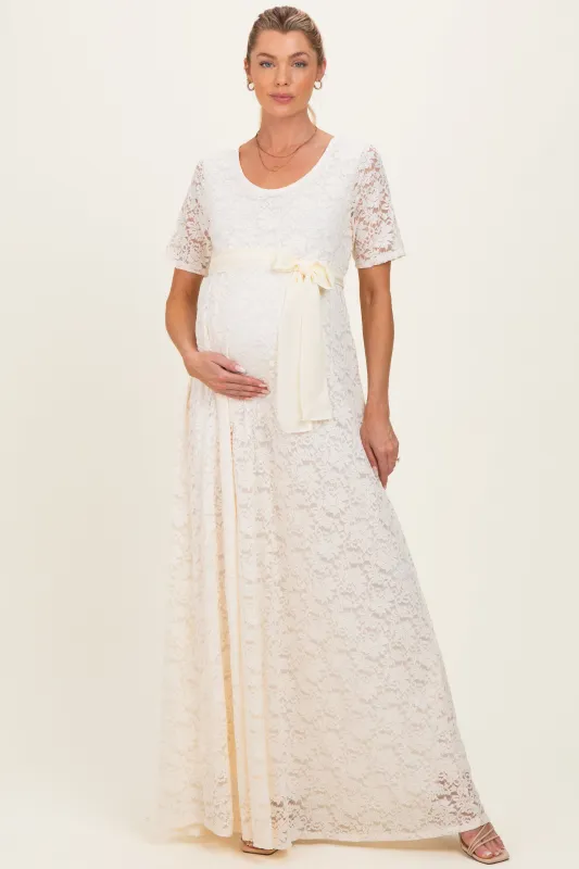 Ivory Lace Sash Tie Maternity Gown made by Pinkblush
