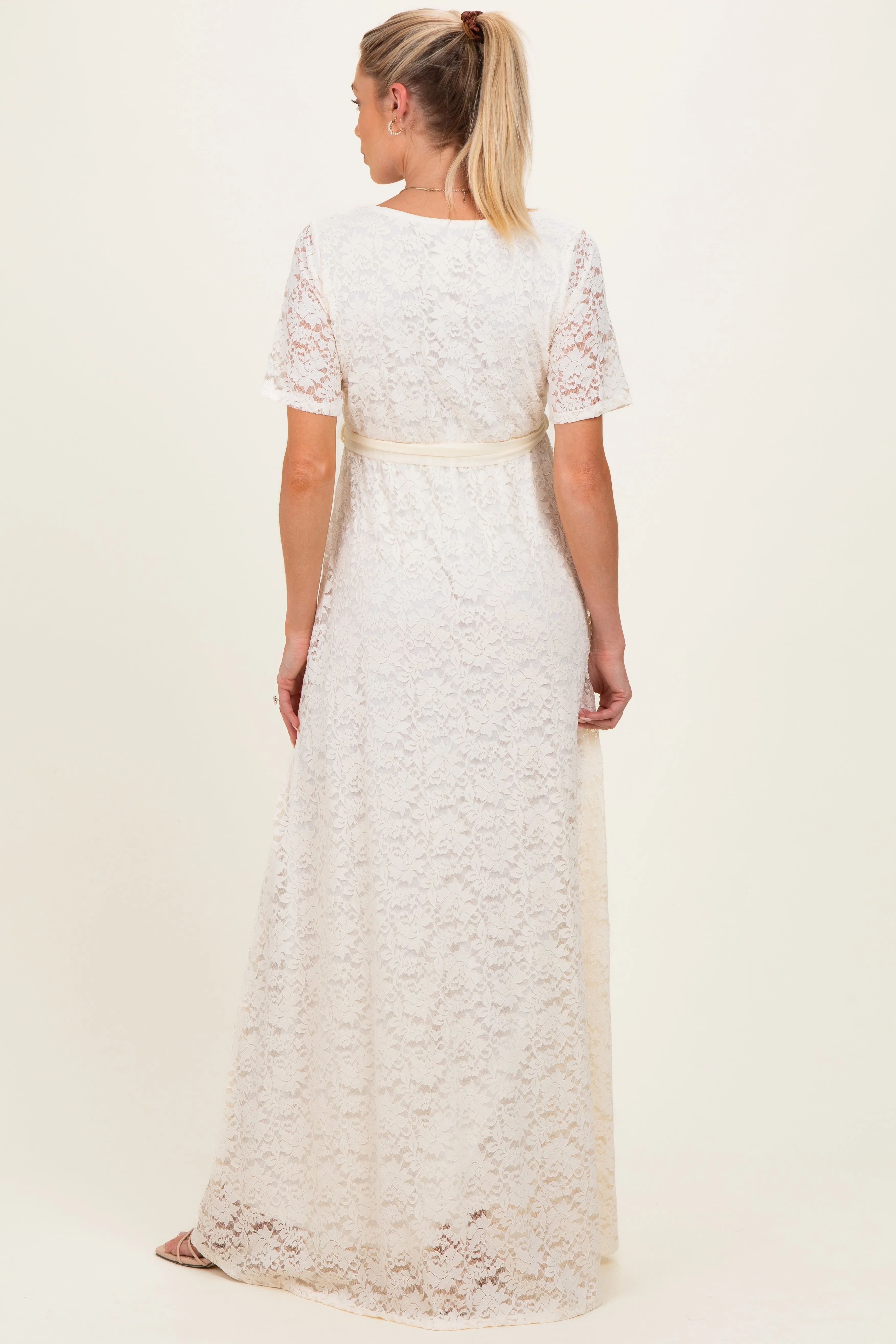 Ivory Lace Sash Tie Maternity Gown sold by Pinkblush product image thumbnail 3