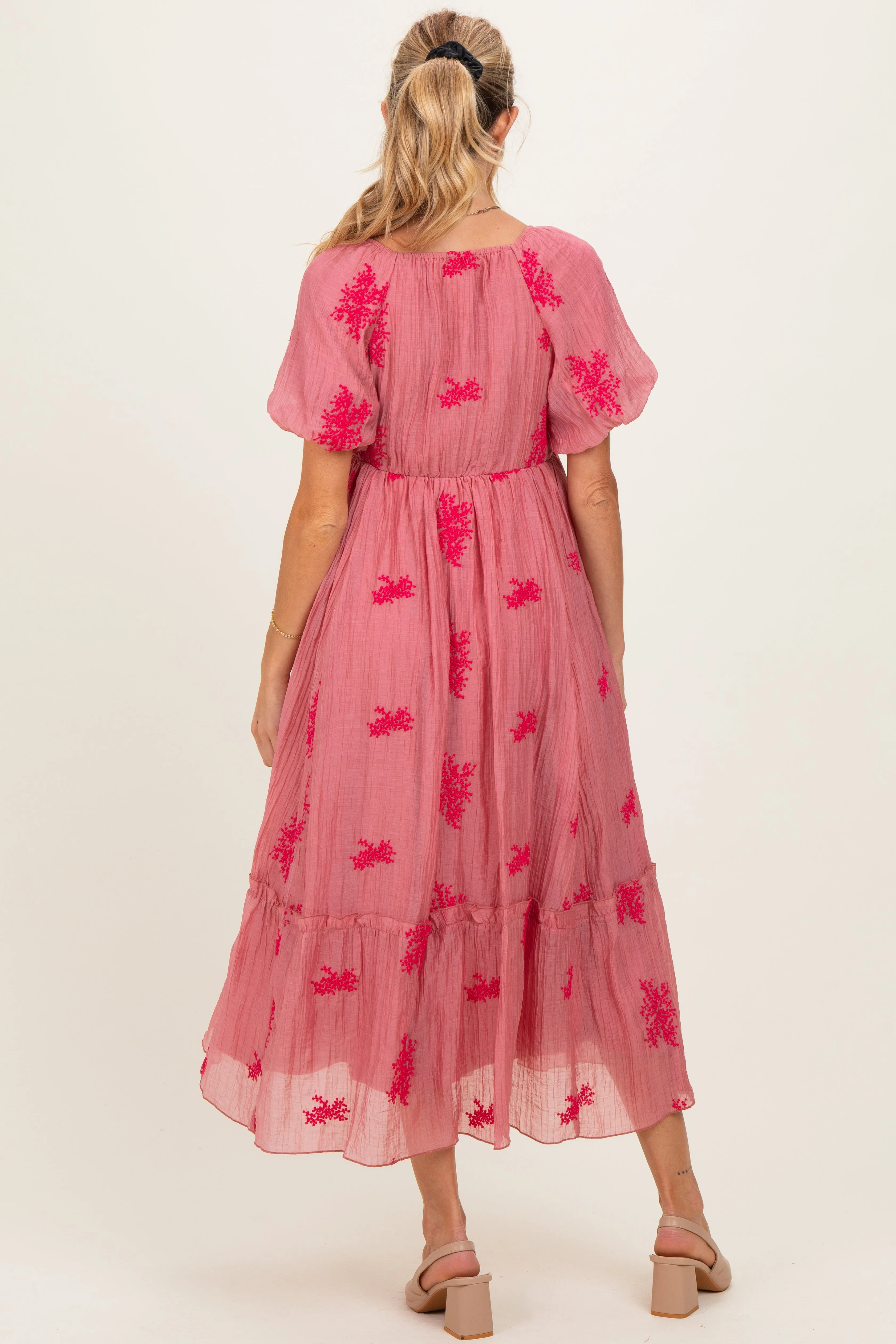 Pink Floral Print Ruffle Hem Maternity Midi Dress sold by Pinkblush product image thumbnail 3