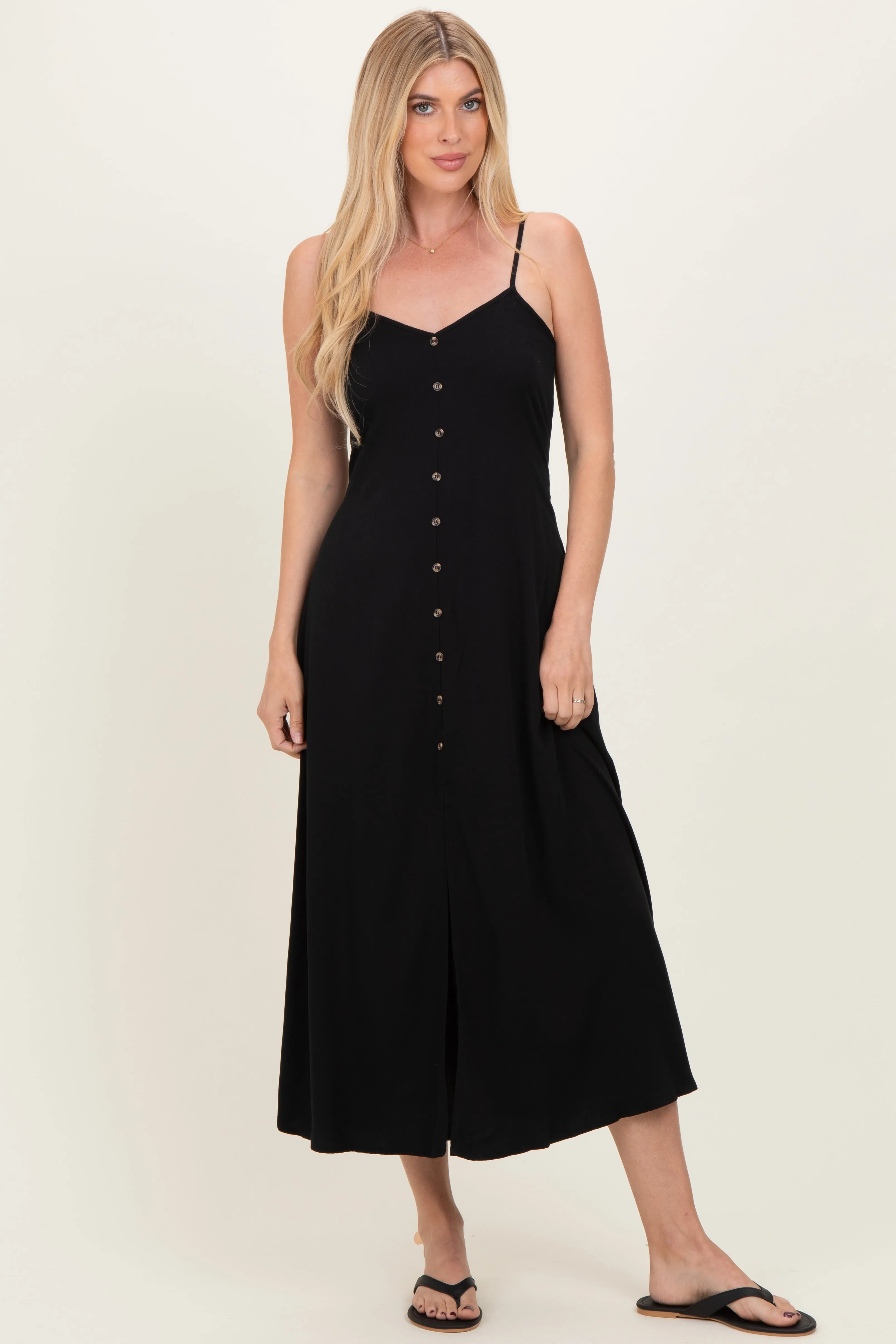 Black Button Accent Maternity Midi Dress sold by Pinkblush product image thumbnail 4