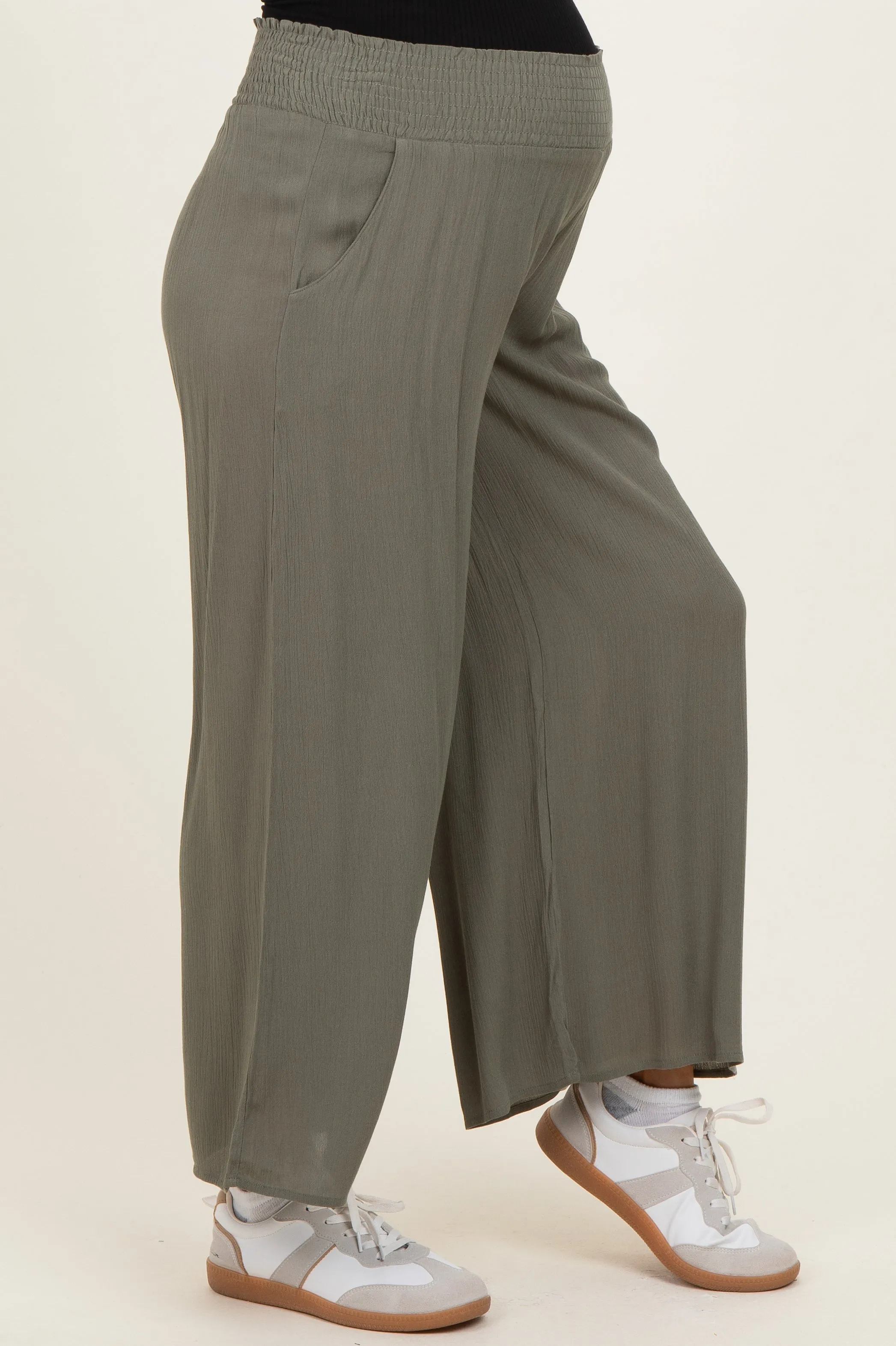Olive Smocked Waist Ankle Wide Leg Maternity Pants sold by Pinkblush product image thumbnail 3