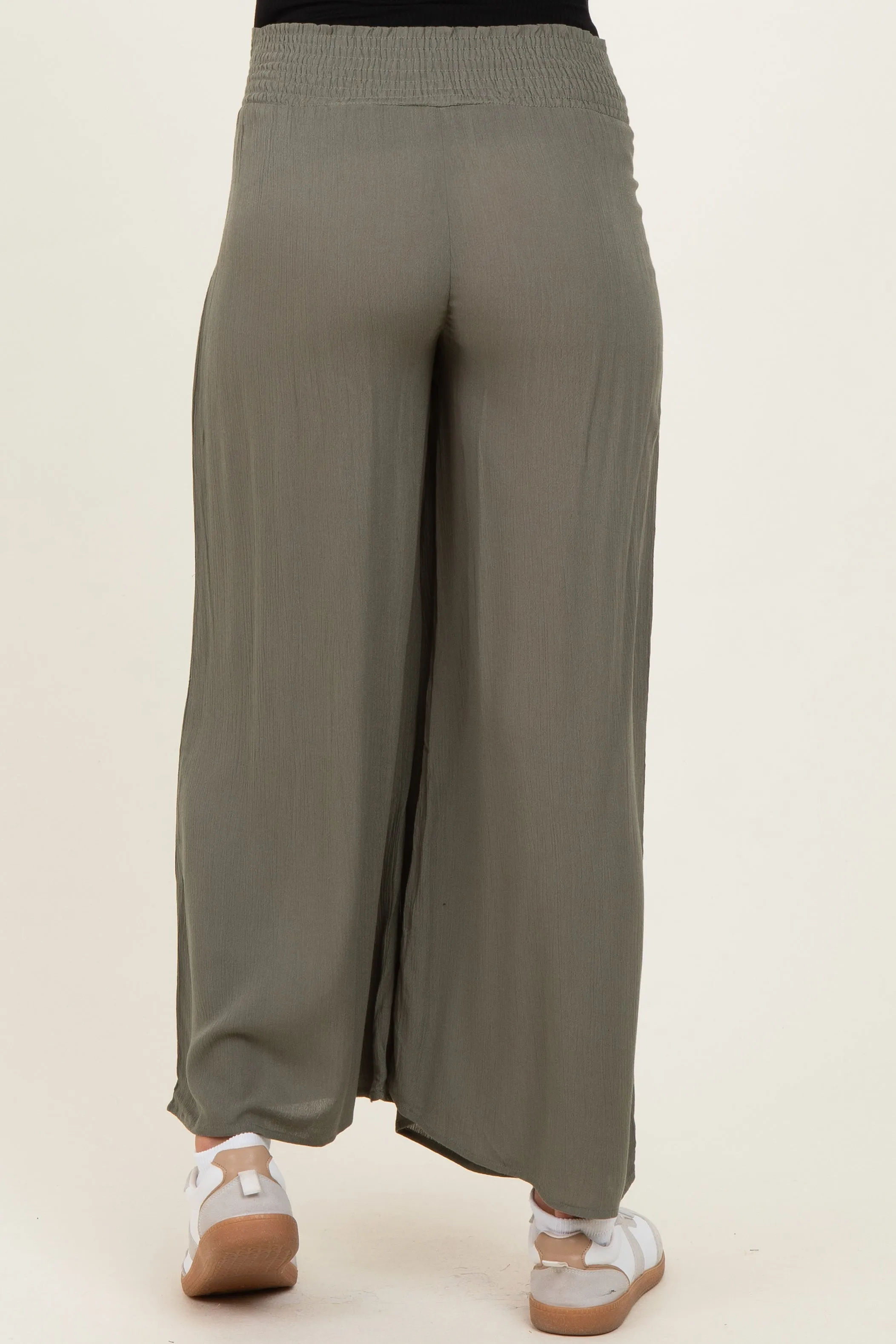 Olive Smocked Waist Ankle Wide Leg Maternity Pants sold by Pinkblush product image thumbnail 4