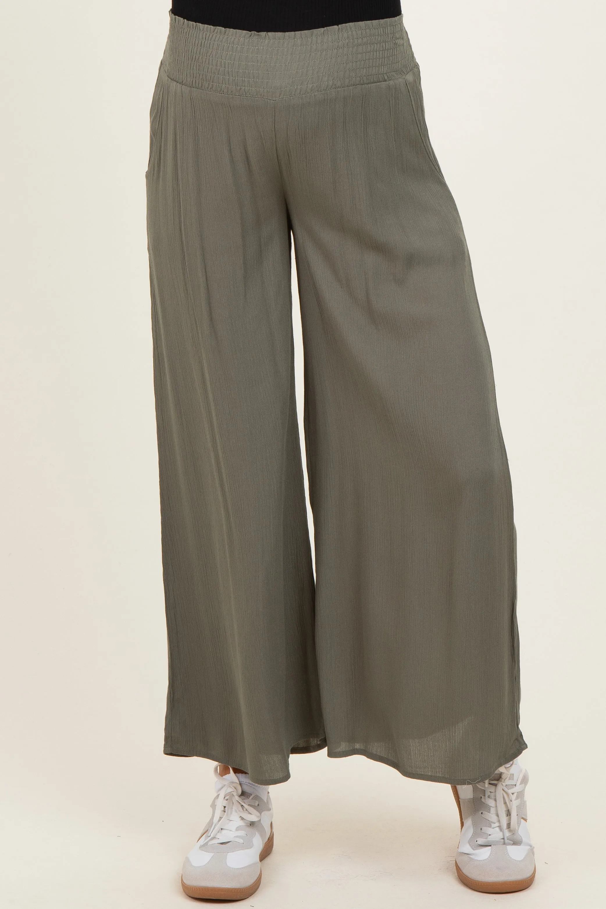 Olive Smocked Waist Ankle Wide Leg Maternity Pants sold by Pinkblush product image thumbnail 2
