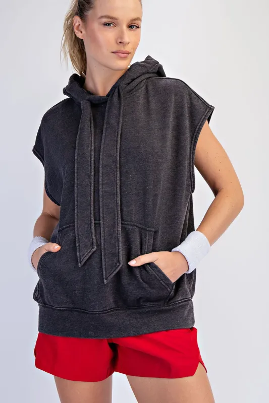 Black Mineral Wash Sleeveless Hoodie made by Rae Mode