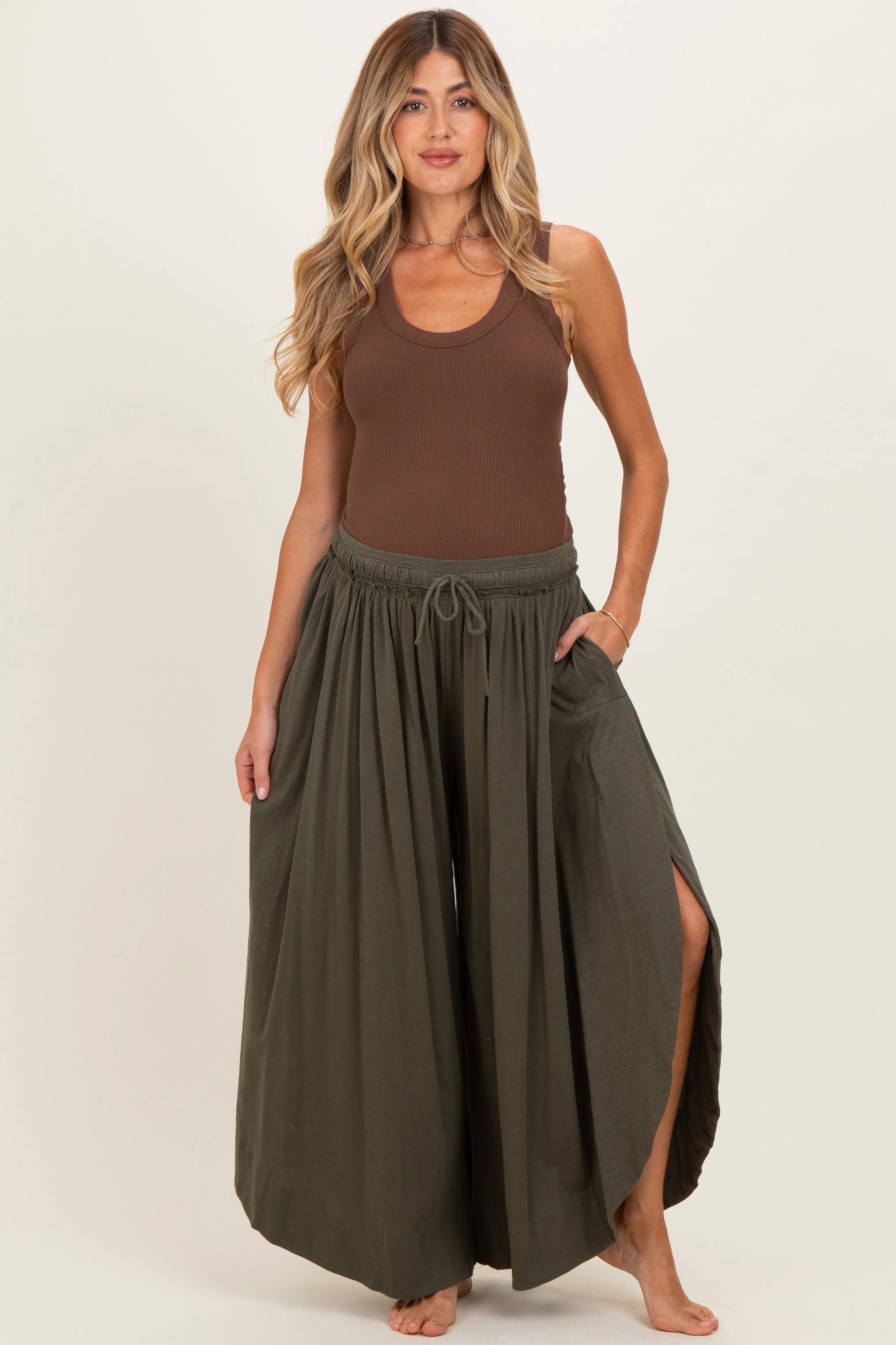 Olive Tulip Hem Super Wide Leg Maternity Pants sold by Pinkblush product image thumbnail 2