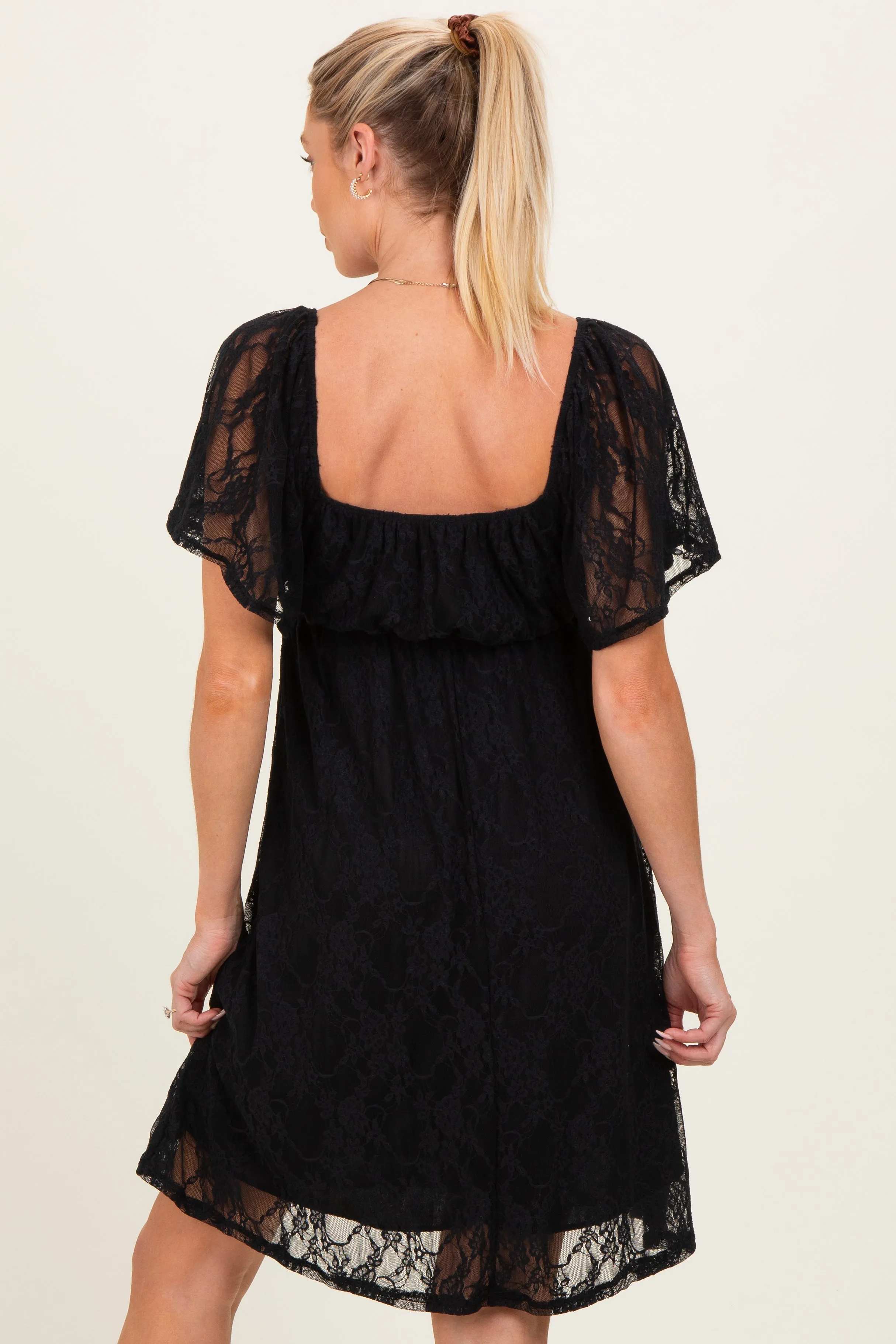 Black Floral Lace Square Neck Ruffle Trim Maternity Maxi Dress sold by Pinkblush product image thumbnail 4