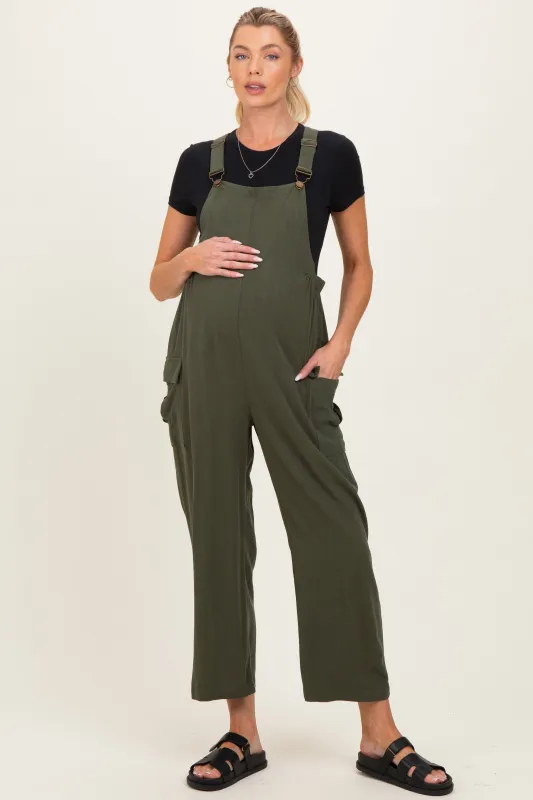 Olive Straight Leg Maternity Adjustable Overalls made by Hello MIZ