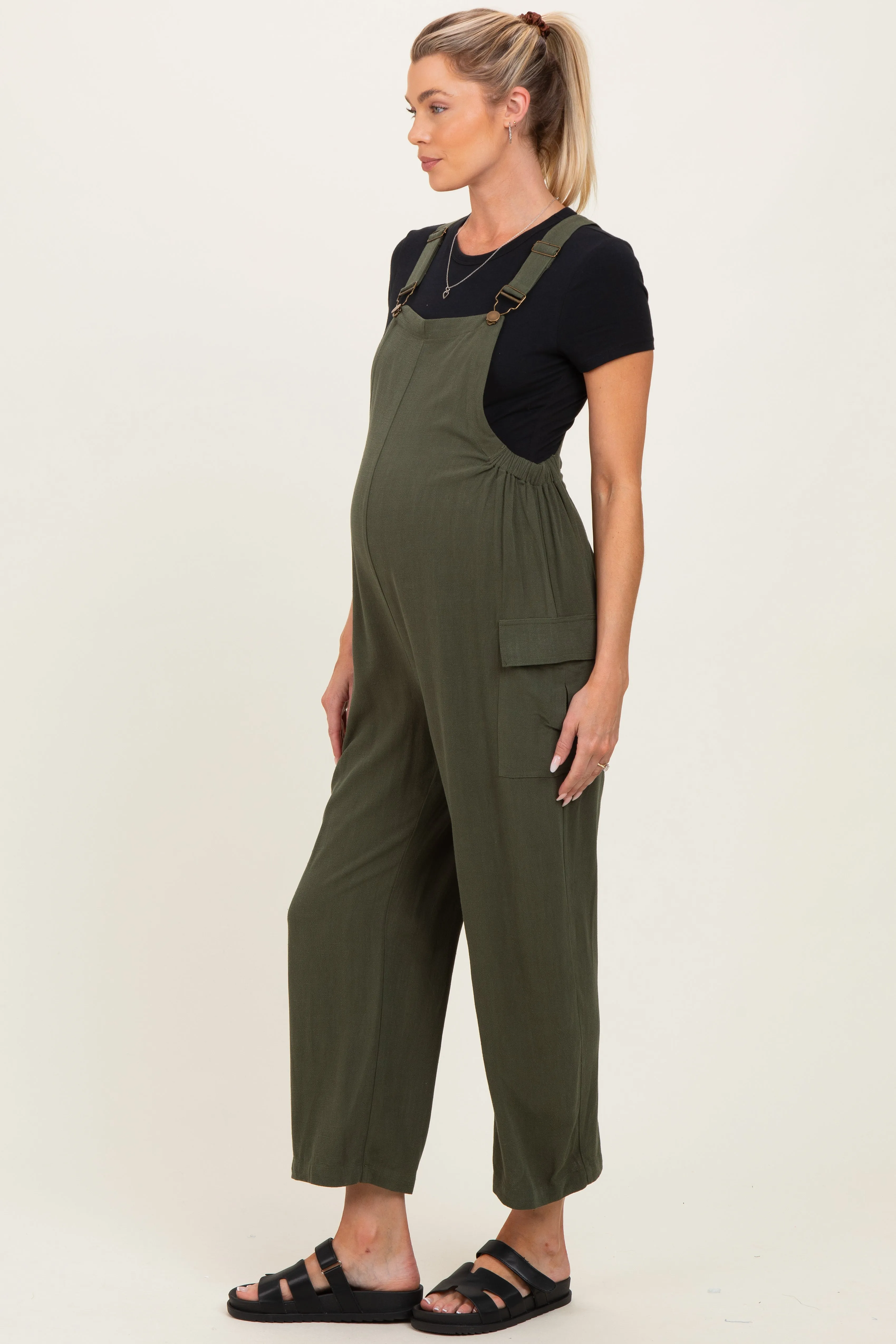 Olive Straight Leg Maternity Adjustable Overalls sold by Pinkblush product image thumbnail 2