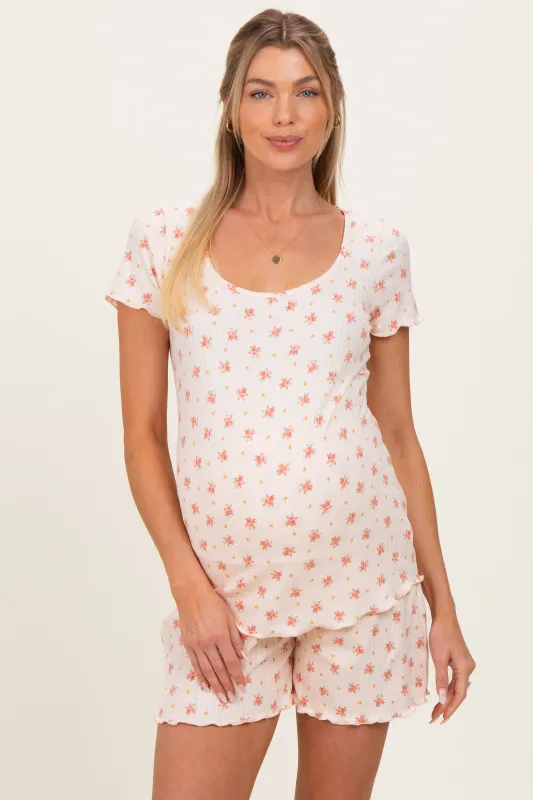 Peach Floral Ribbed Maternity Lounge Set made by Hello MIZ