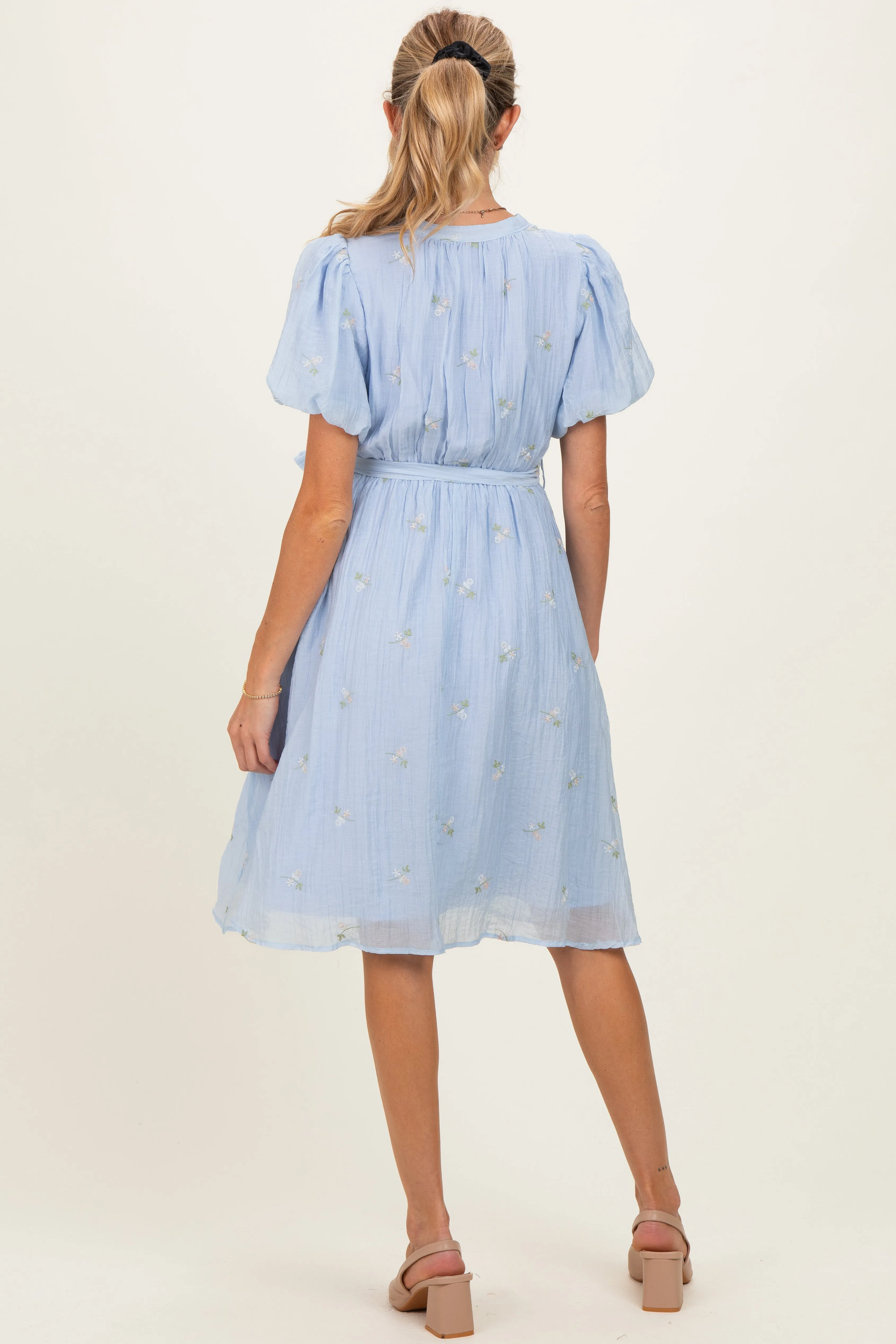 Blue Floral Embroidered Tie Waist Maternity Dress sold by Pinkblush product image thumbnail 3