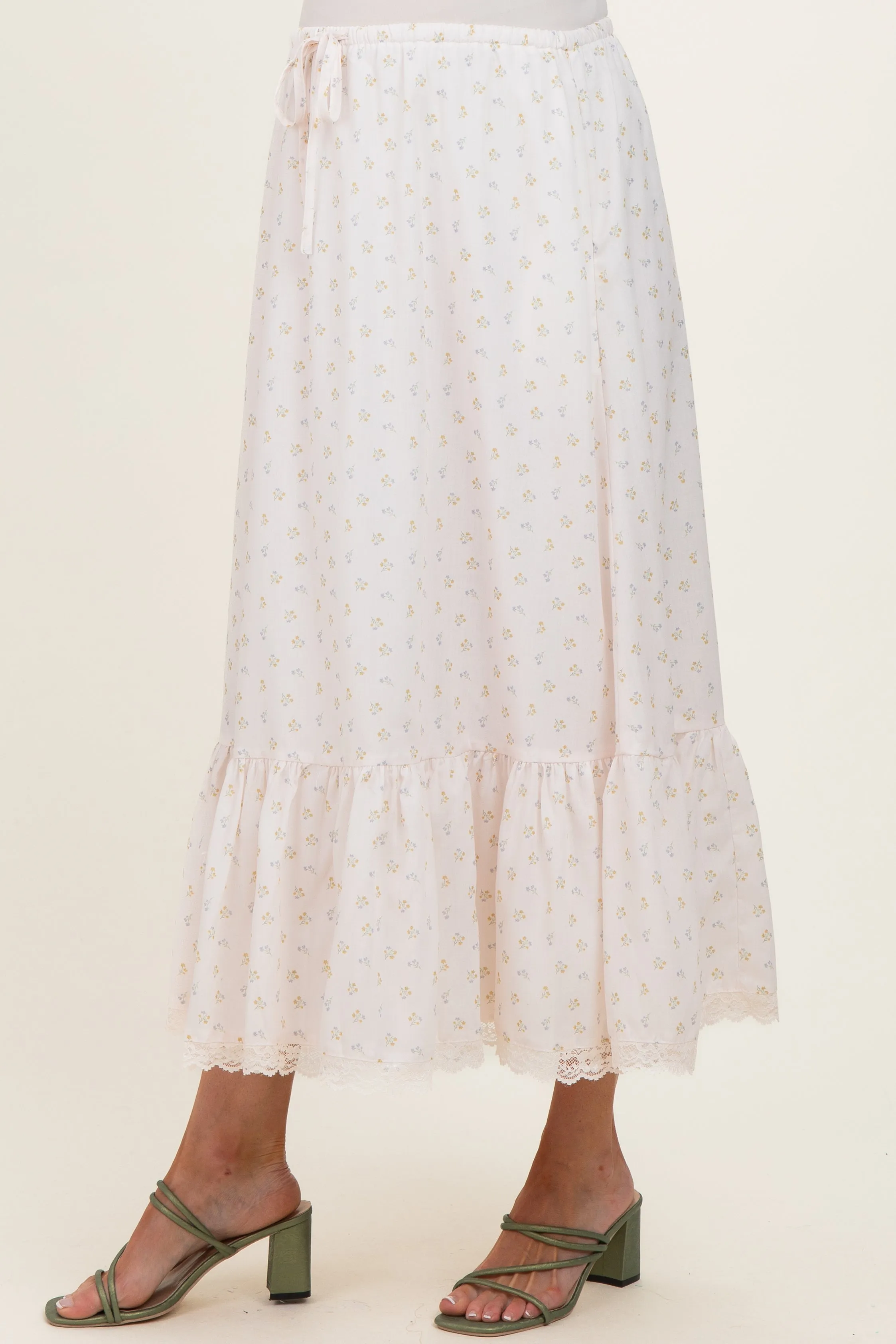 Ivory Print Lace Trim Maternity Midi Skirt sold by Pinkblush product image thumbnail 3