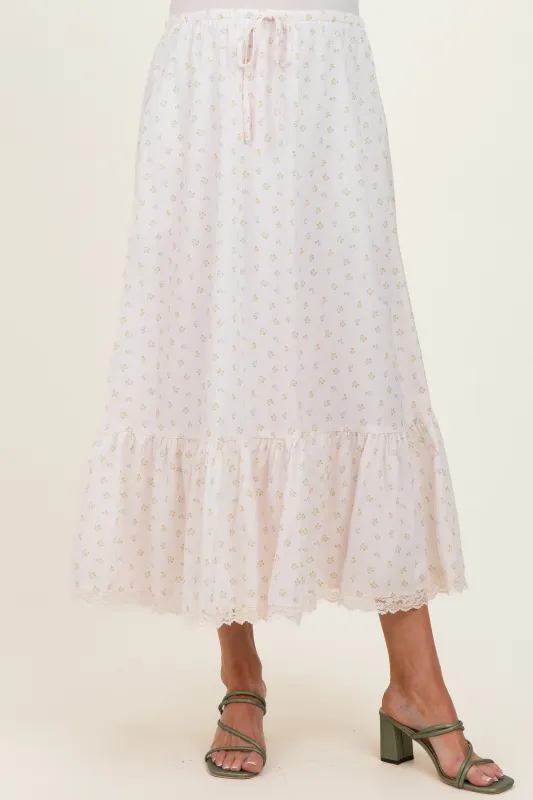 Ivory Print Lace Trim Maternity Midi Skirt made by BaeVely