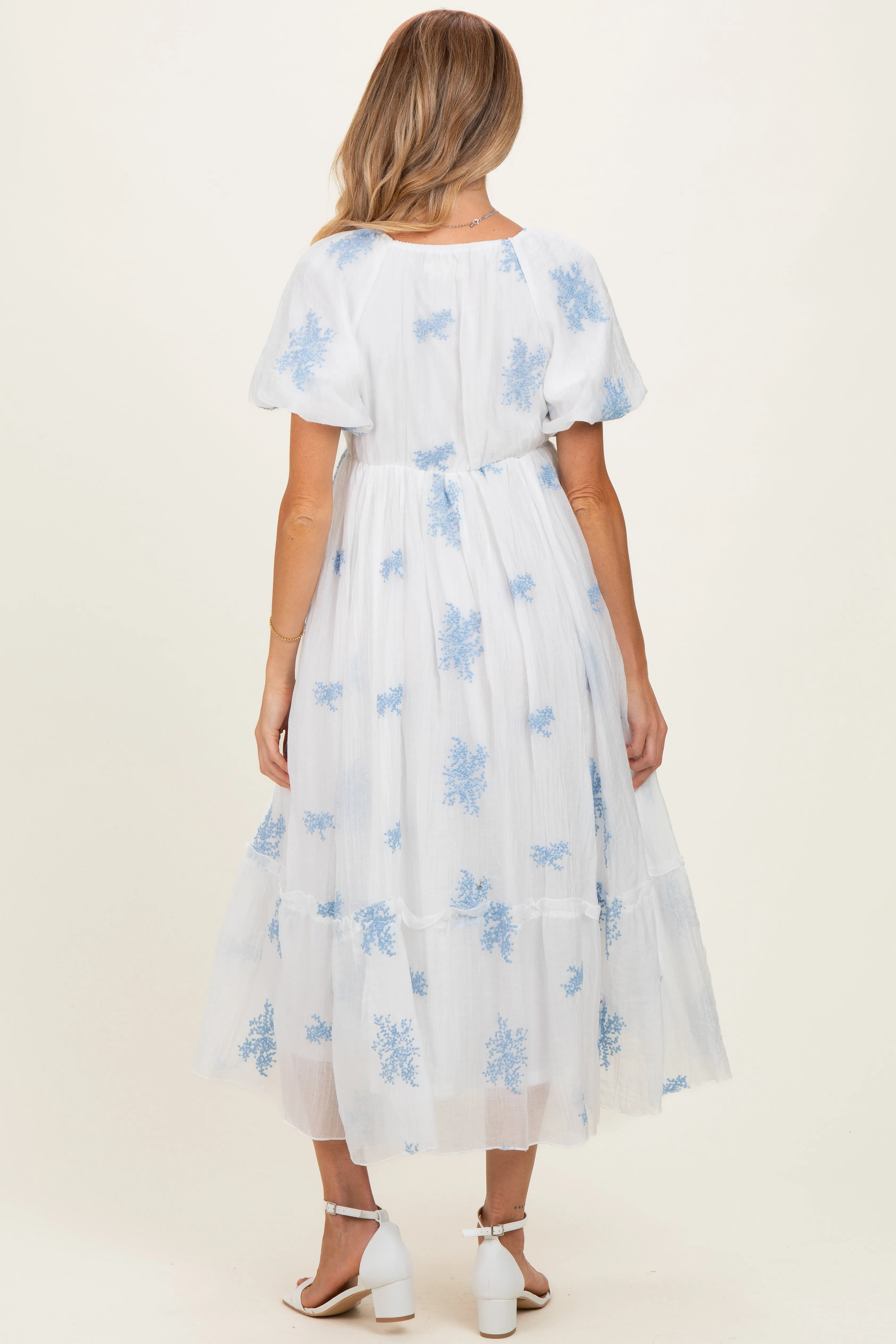 Ivory Floral Print Ruffle Hem Maternity Midi Dress sold by Pinkblush product image thumbnail 3