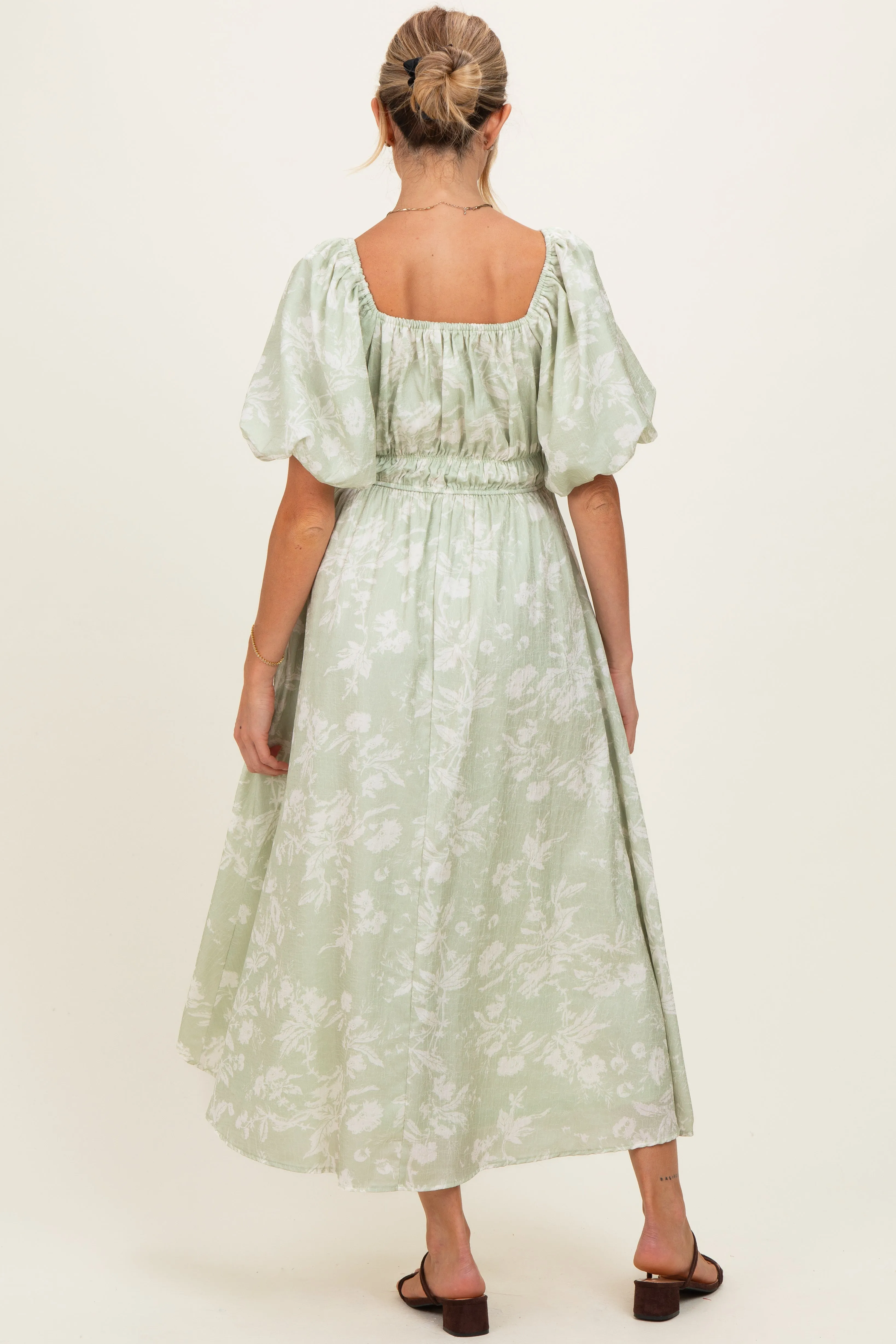 Sage Puff Sleeve Smocked Waist Maternity Midi Dress sold by Pinkblush product image thumbnail 4