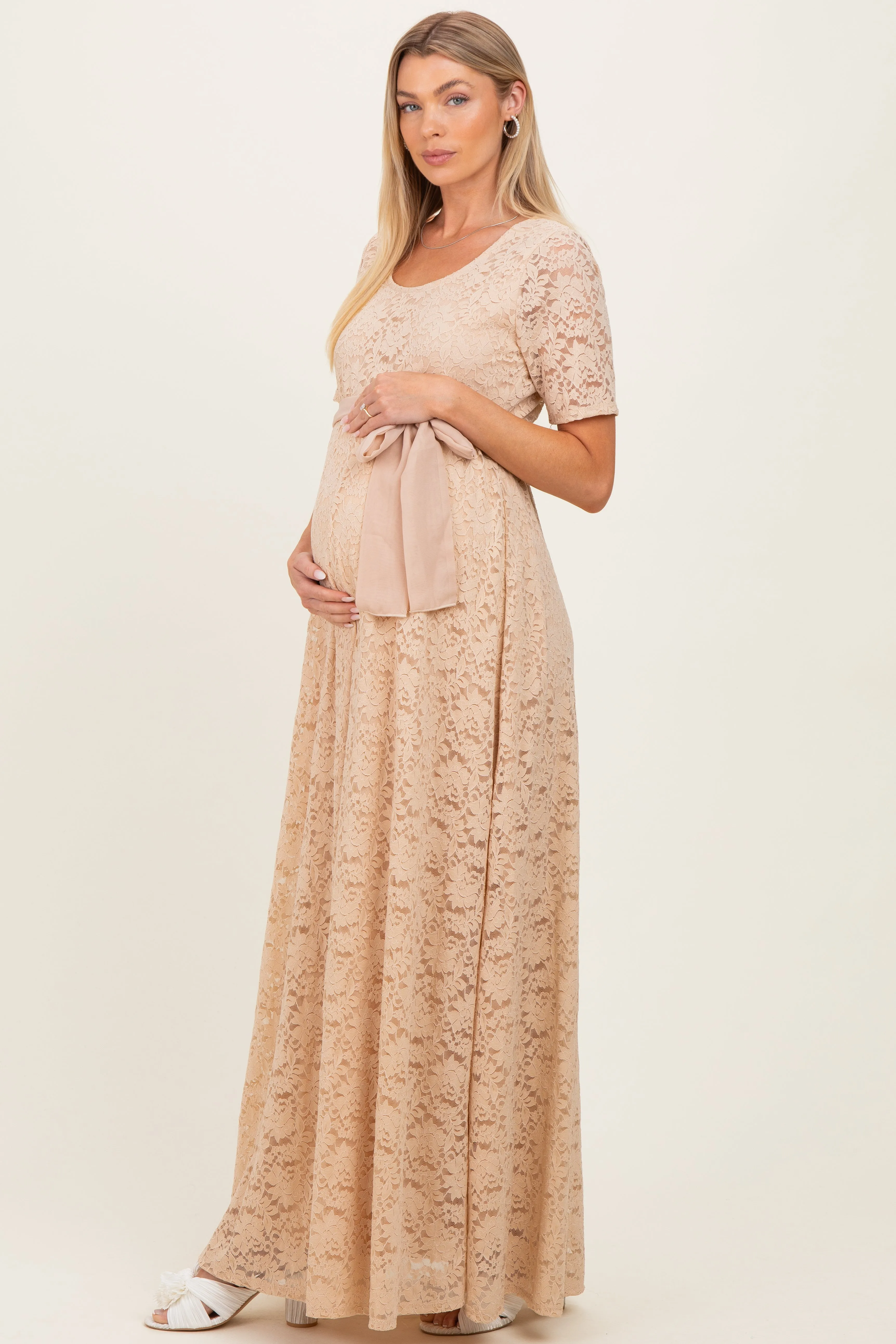 Mocha Lace Sash Tie Maternity Gown sold by Pinkblush product image thumbnail 2