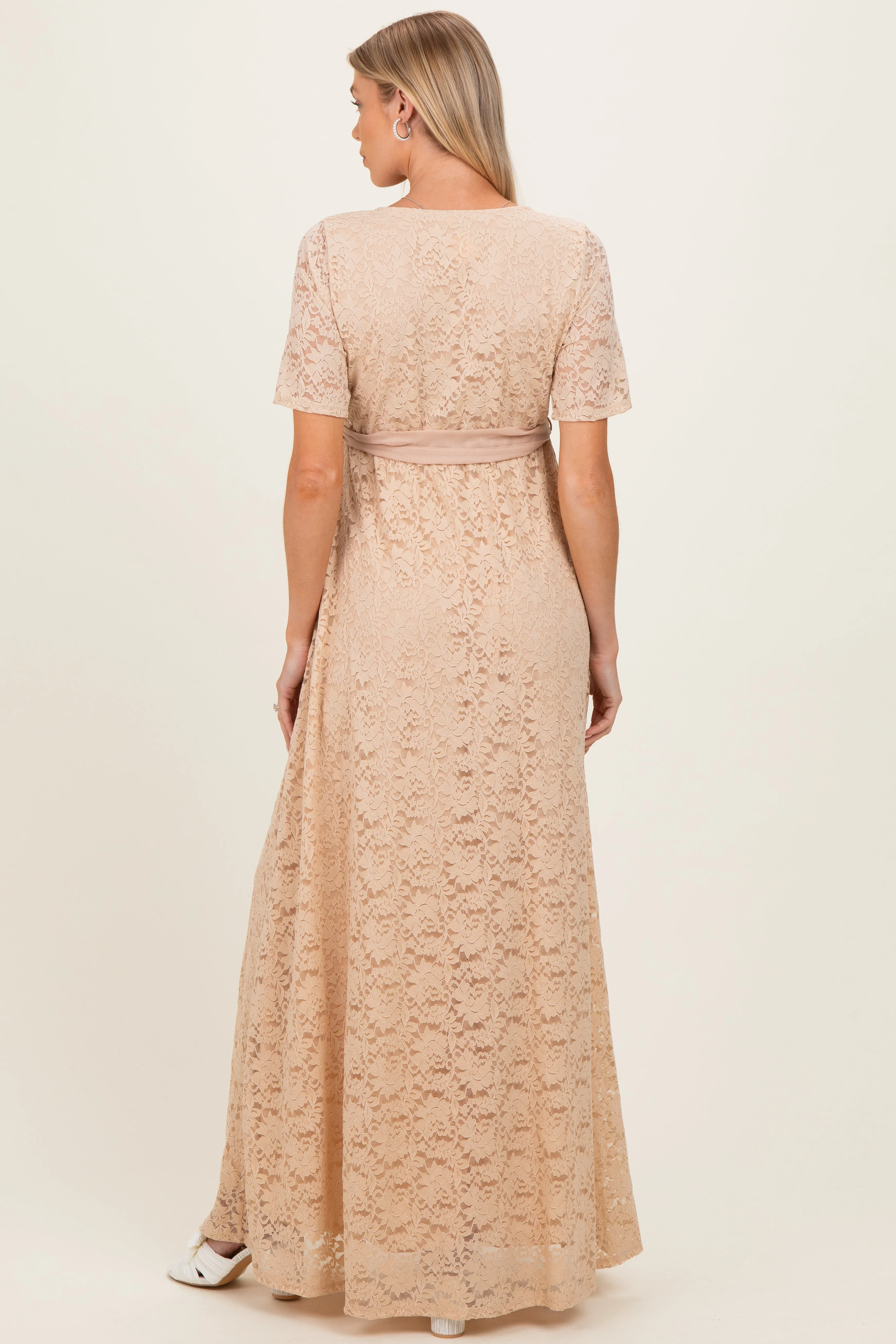 Mocha Lace Sash Tie Maternity Gown sold by Pinkblush product image thumbnail 3