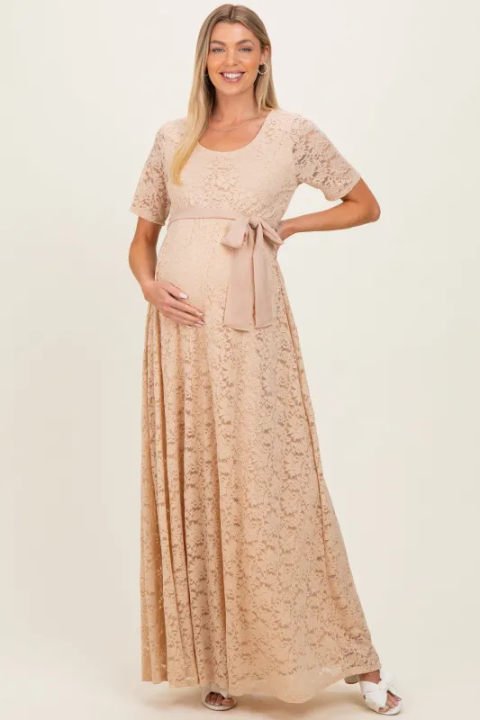 Mocha Lace Sash Tie Maternity Gown made by Pinkblush