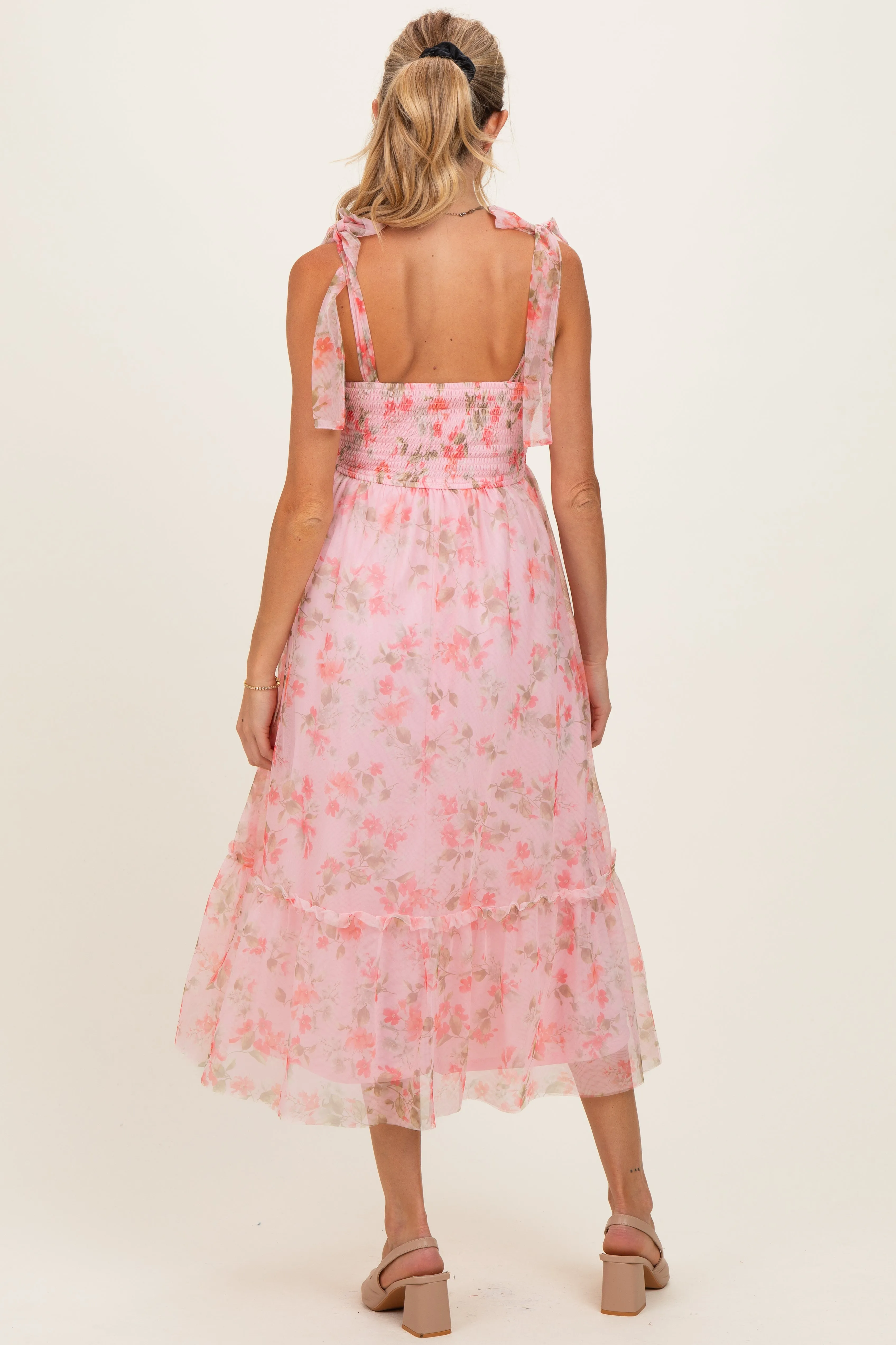 Pink Multi Floral Shirred Bodice Sleeveless Maternity Midi Dress sold by Pinkblush product image thumbnail 3