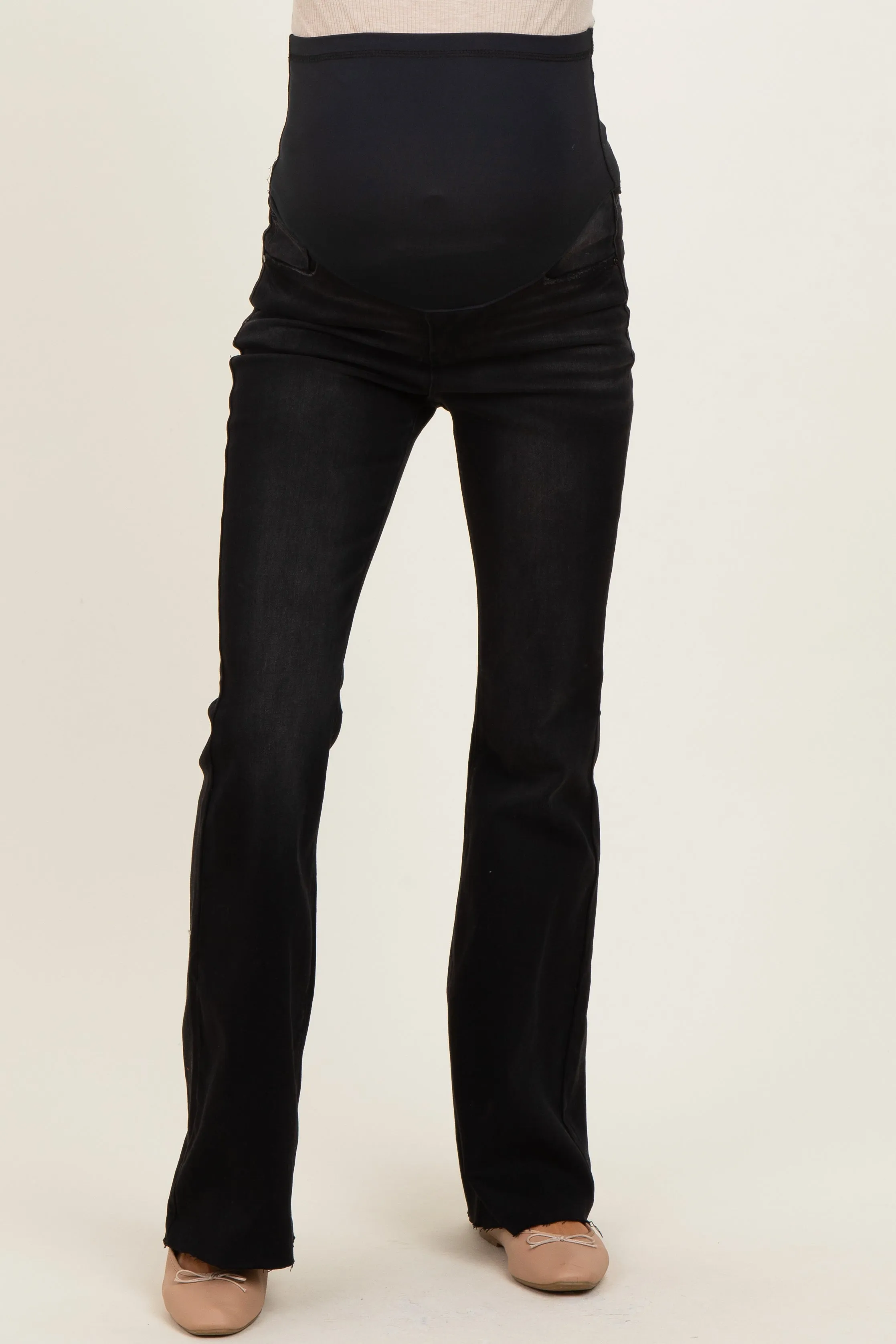 Black Raw Hem Maternity Flare Jeans sold by Pinkblush product image thumbnail 2