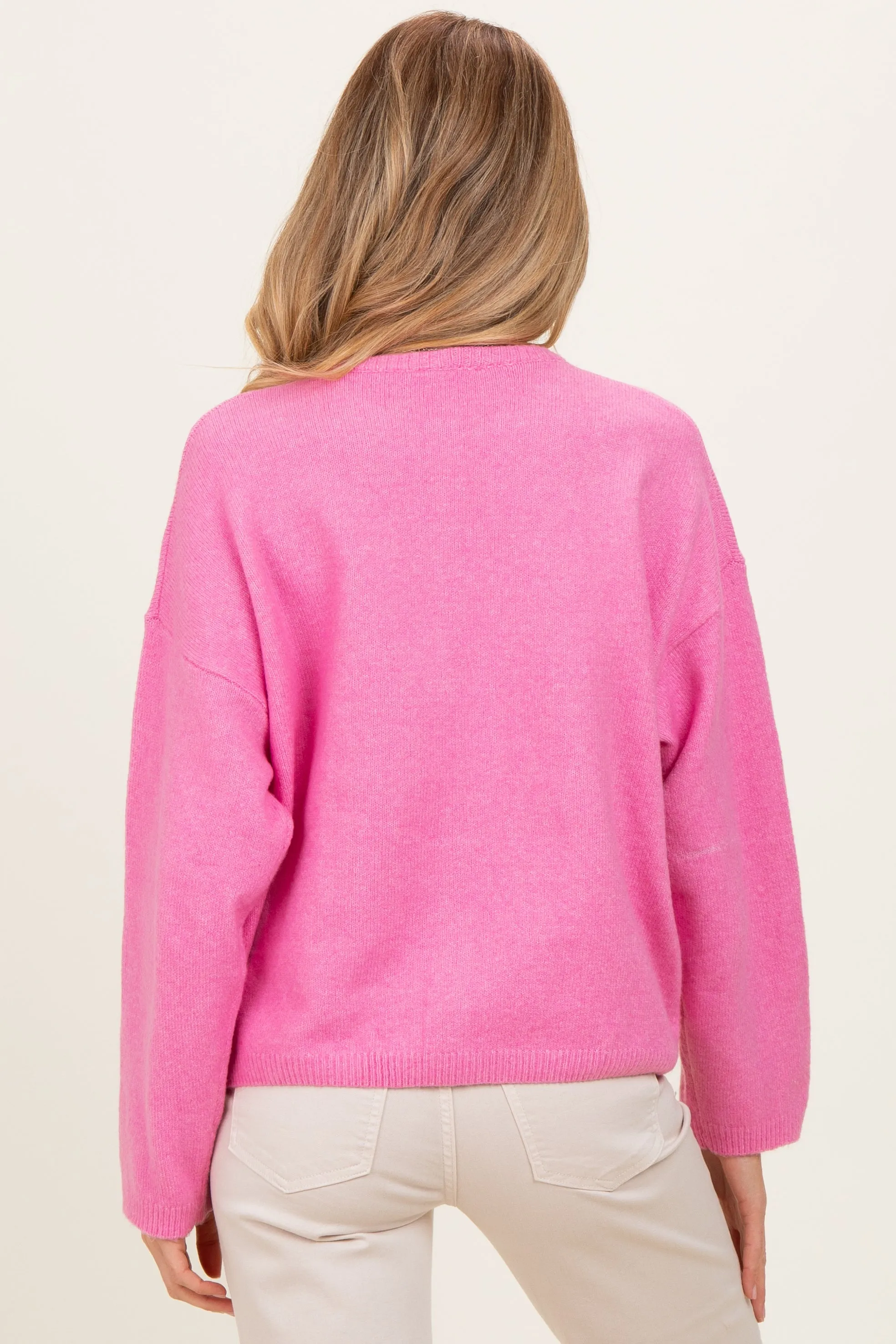 Hot Pink Classic Crew Neck Maternity Button Cardigan sold by Pinkblush product image thumbnail 4