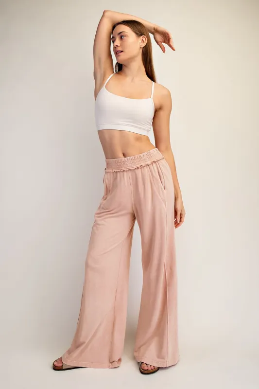 Dusty Pink Mineral Wash Wide Leg Pants made by Rae Mode