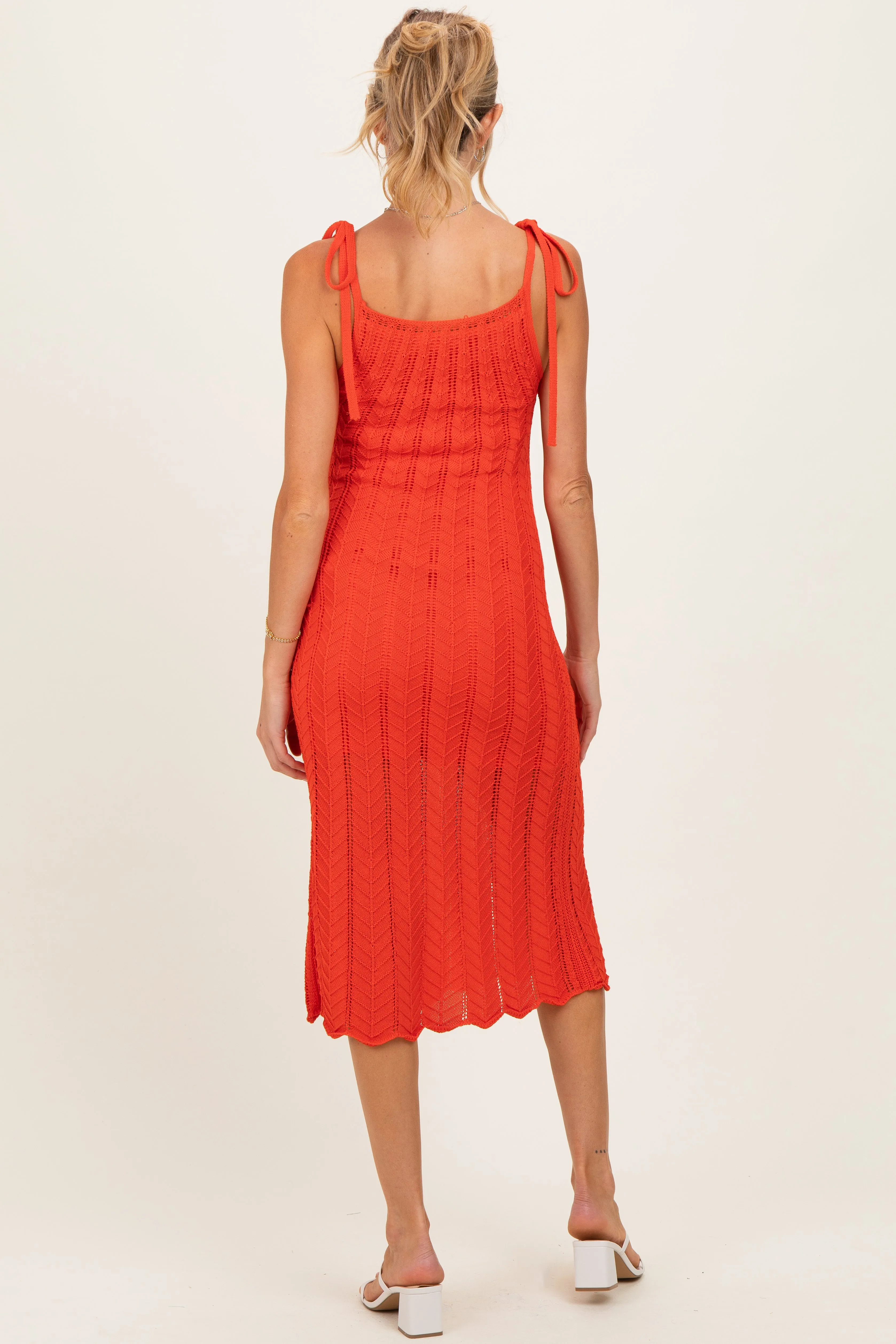 Red Orange Tied Shoulder Strap Maternity Midi Dress sold by Pinkblush product image thumbnail 3