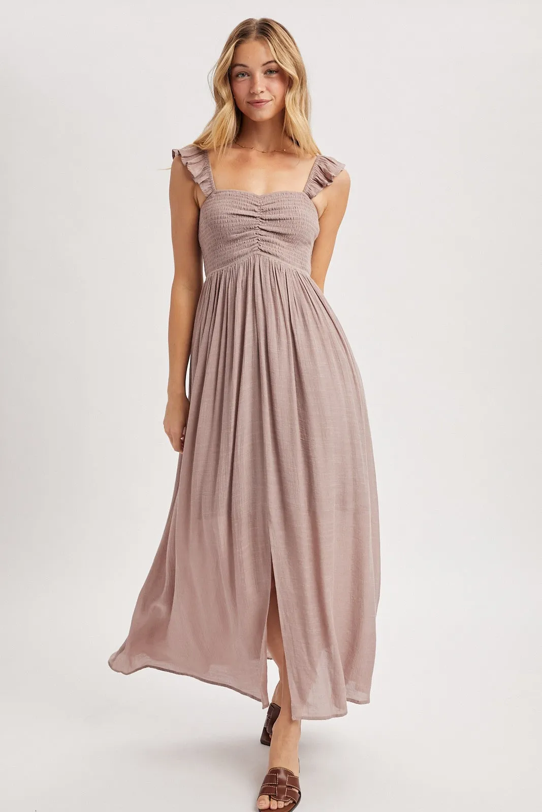 Mauve Cinched Smocked Bust Sleeveless Maxi Dress sold by Pinkblush product image thumbnail 2