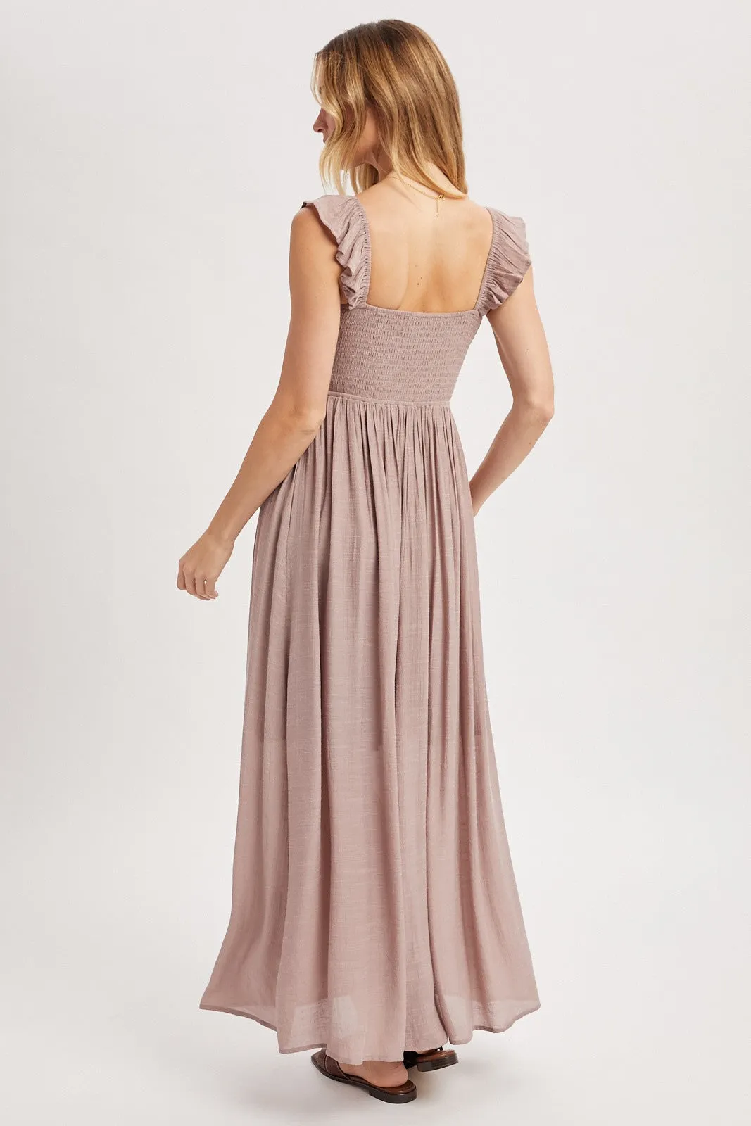 Mauve Cinched Smocked Bust Sleeveless Maxi Dress sold by Pinkblush product image thumbnail 4