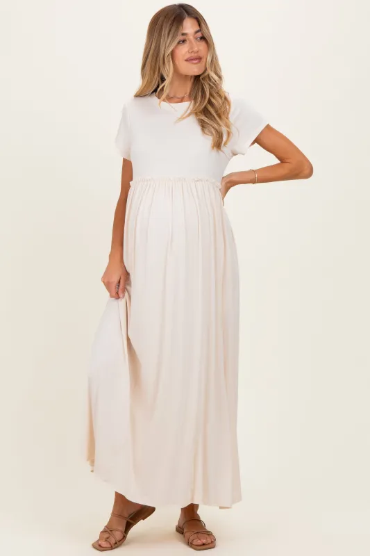 Soft White Ruffle Trim Maternity Maxi Dress made by Pinkblush
