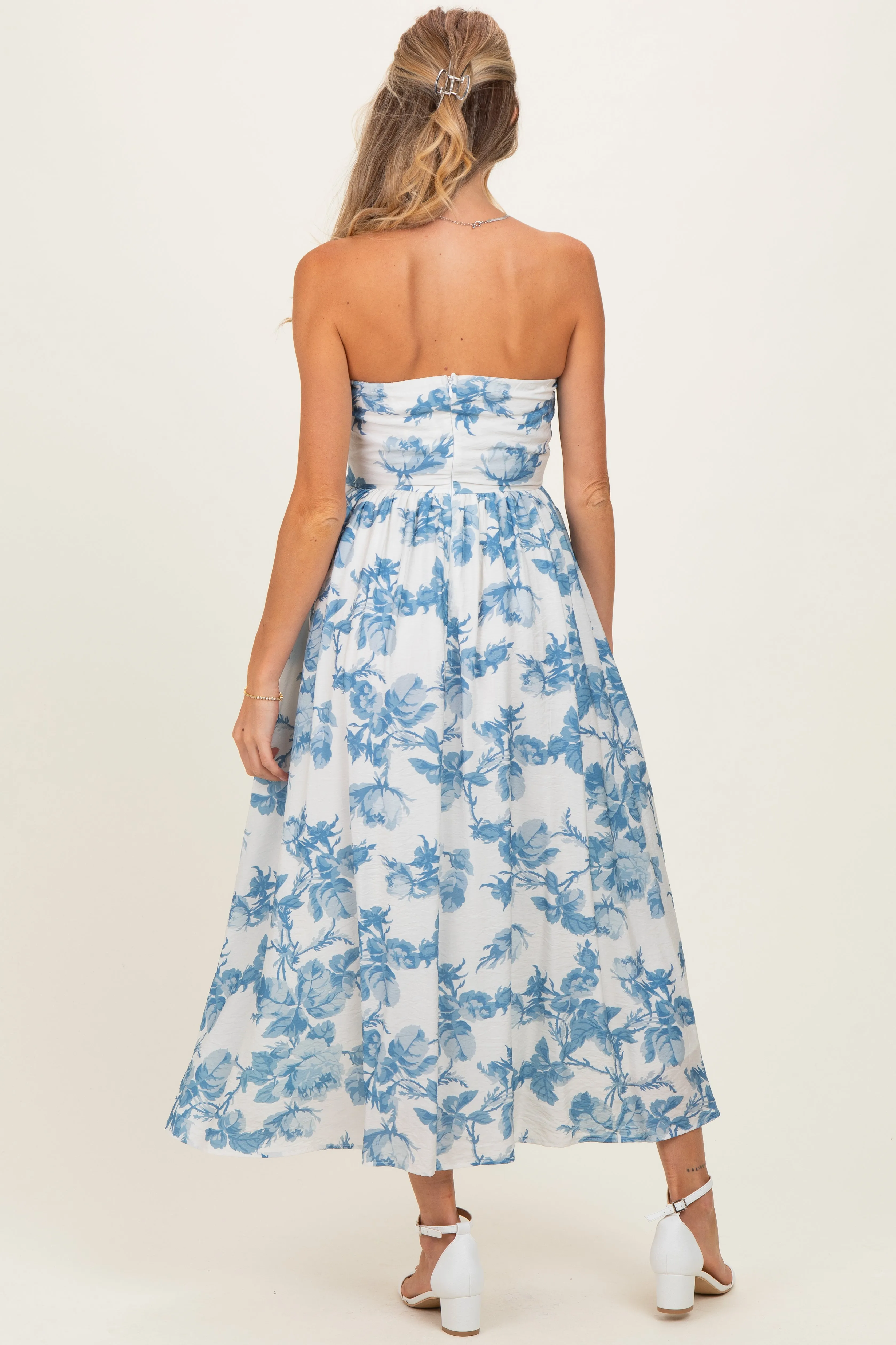 Blue Floral Strapless Maternity Midi Dress sold by Pinkblush product image thumbnail 3