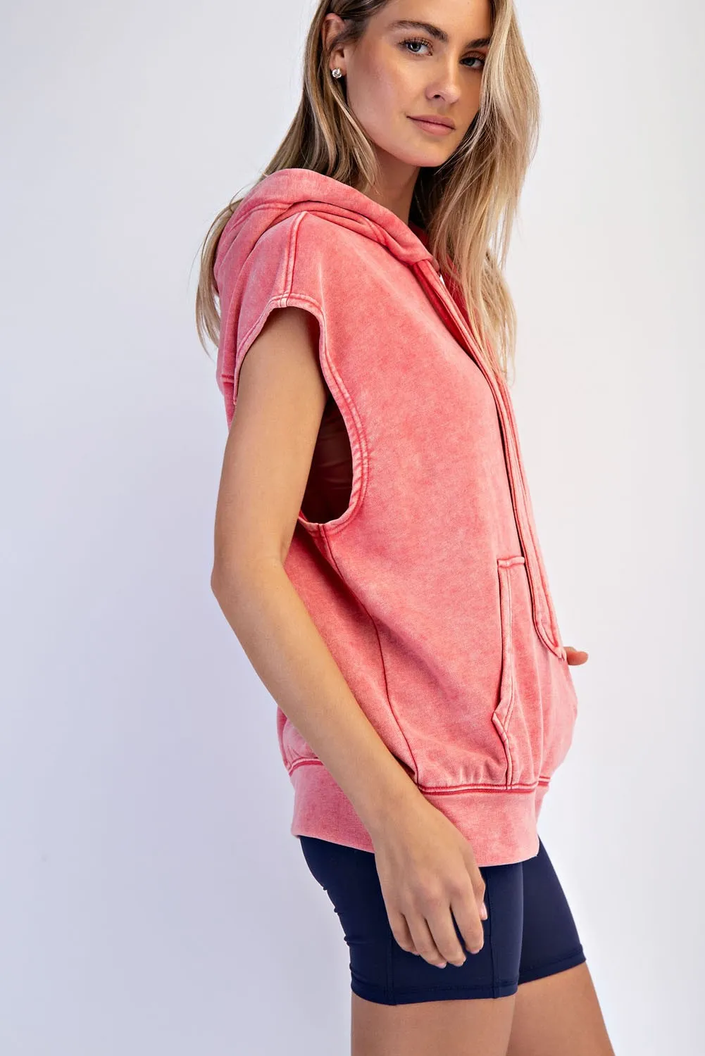 Red Mineral Wash Sleeveless Hoodie sold by Pinkblush product image thumbnail 2