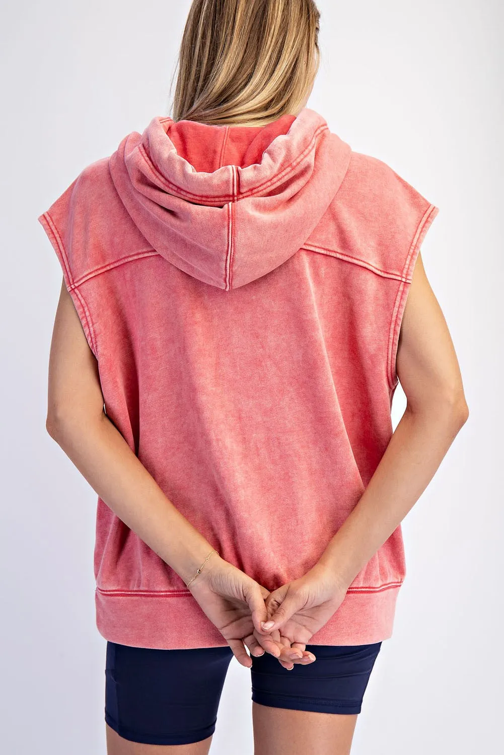 Red Mineral Wash Sleeveless Hoodie sold by Pinkblush product image thumbnail 3