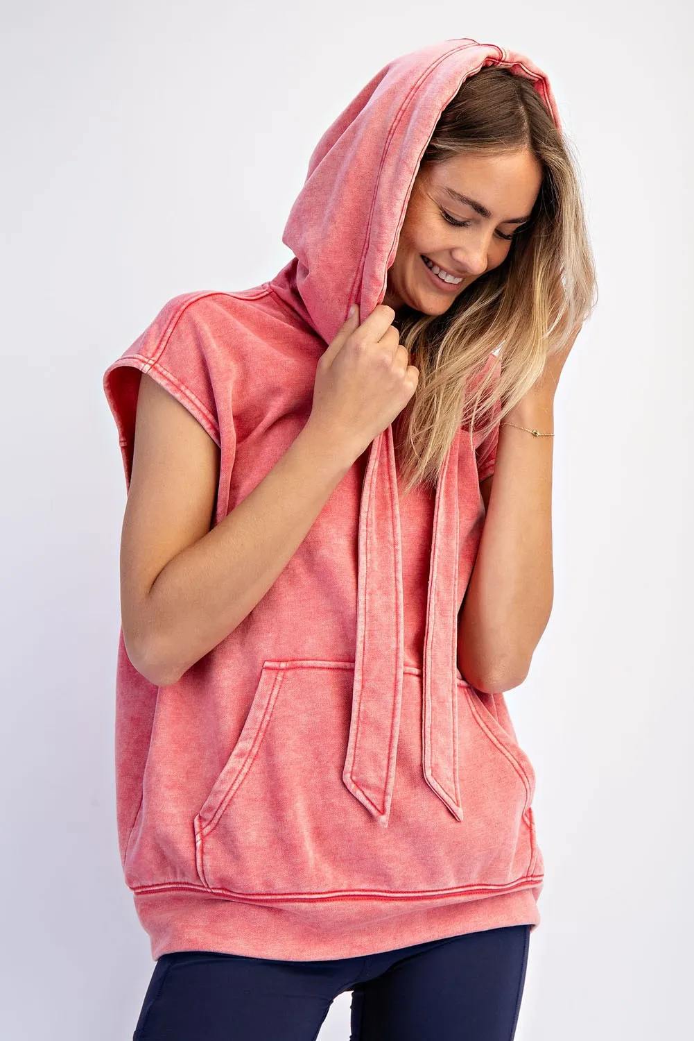 Red Mineral Wash Sleeveless Hoodie sold by Pinkblush product image thumbnail 4