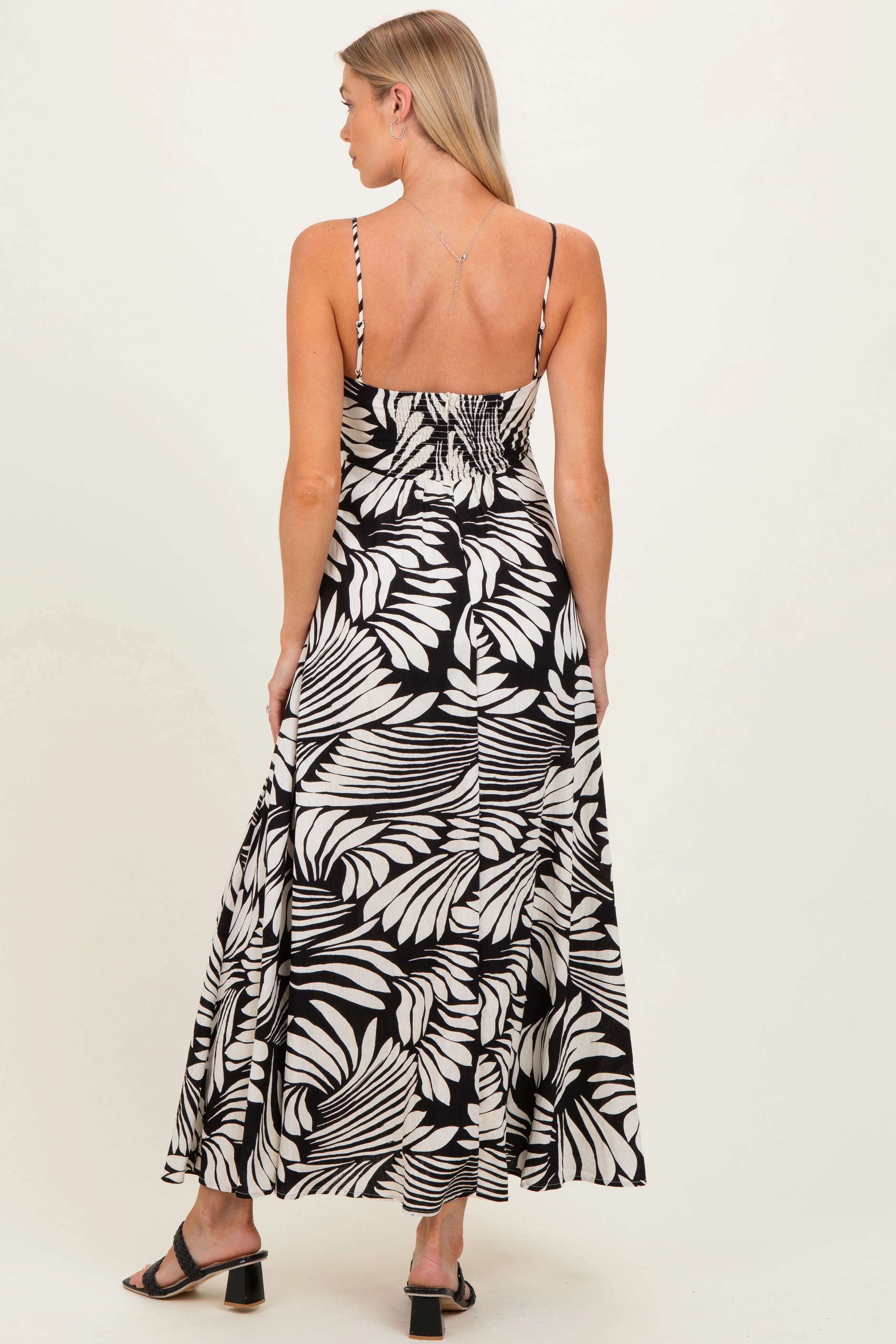 Black Printed Linen A-Line Maternity Midi Dress sold by Pinkblush product image thumbnail 3
